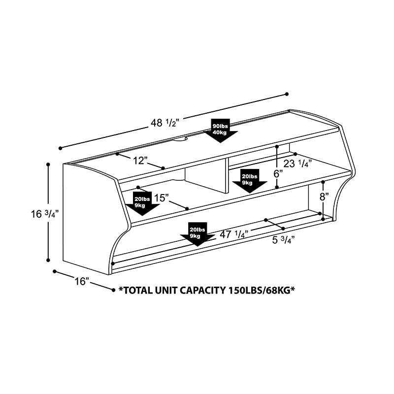 Altus Wall Mounted AudioVideo Console 485W x 1675H x 16D Black