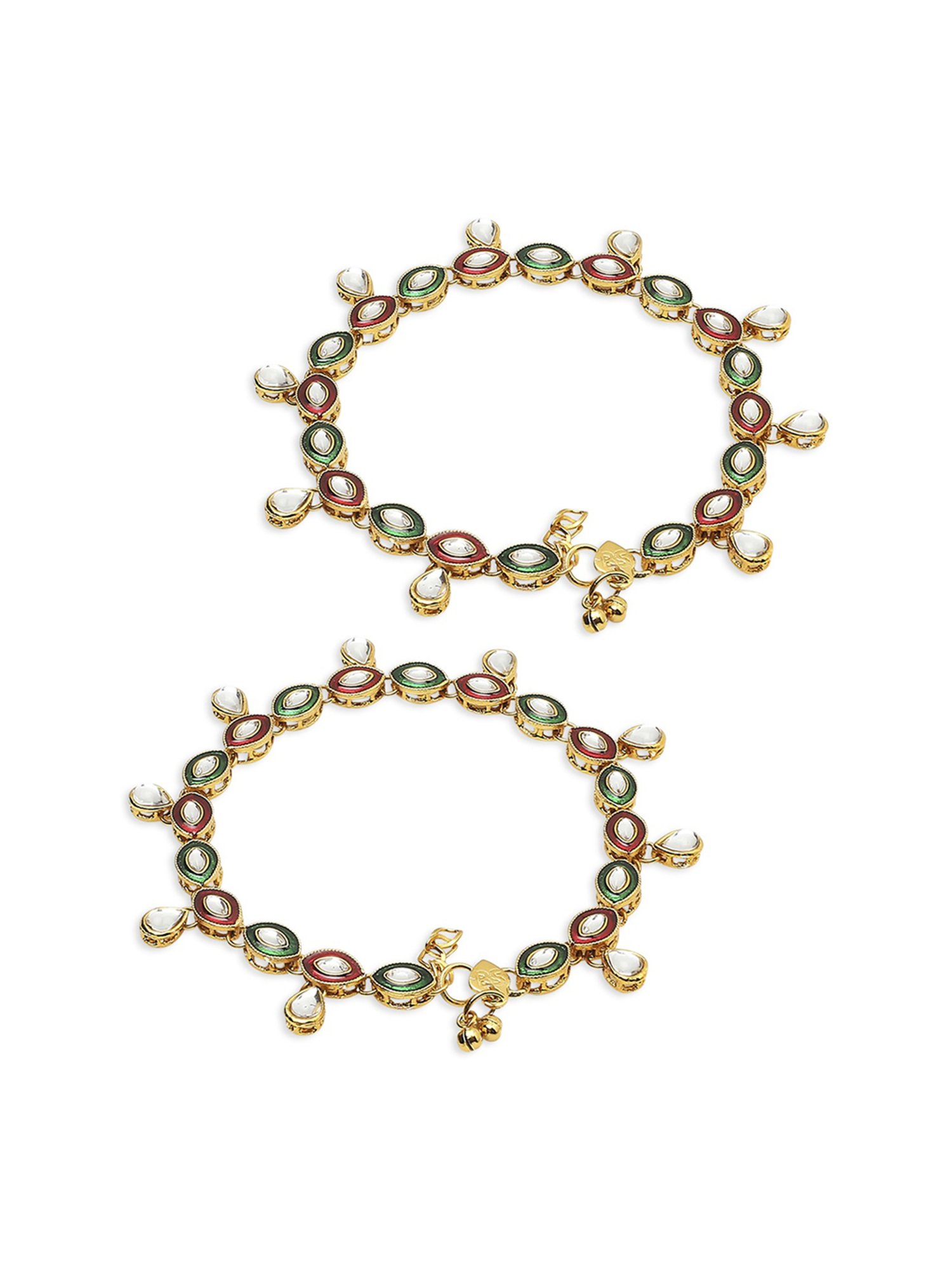 Oomph Red & Green Meenakari Kundan Anklets - Pair of 1
