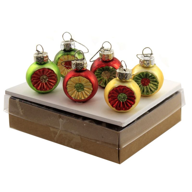 Christmas 1.25" Traditional Mini Reflectors S/6 Ornament Lowe Indents Glitter  -  Tree Ornaments