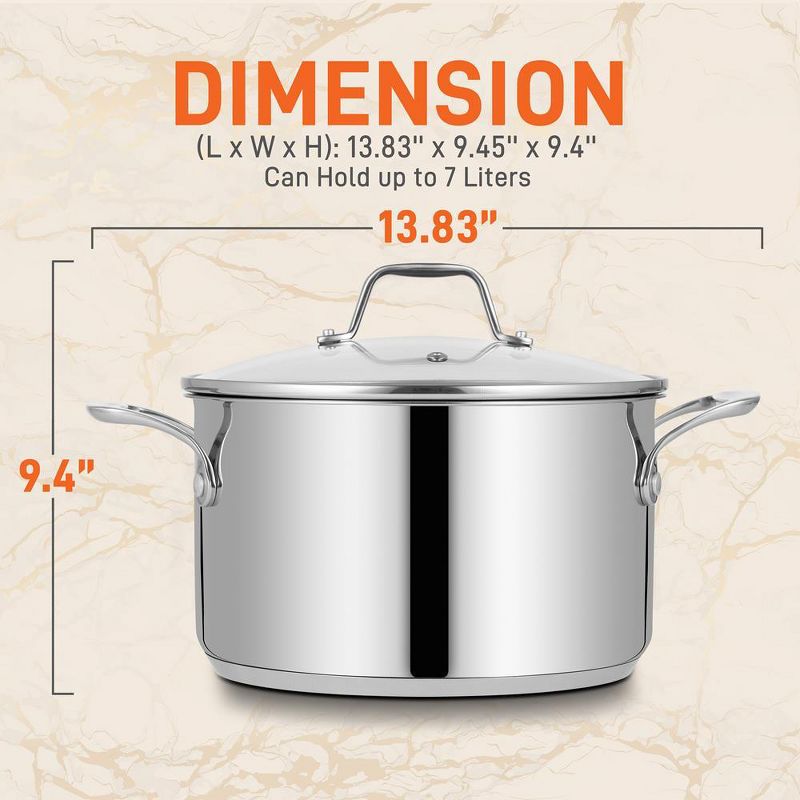 NutriChef Commercial Grade Heavy Duty 8 Quart Stainless Steel Stock Pot with Riveted Ergonomic Handles and Clear Tempered Glass Lid