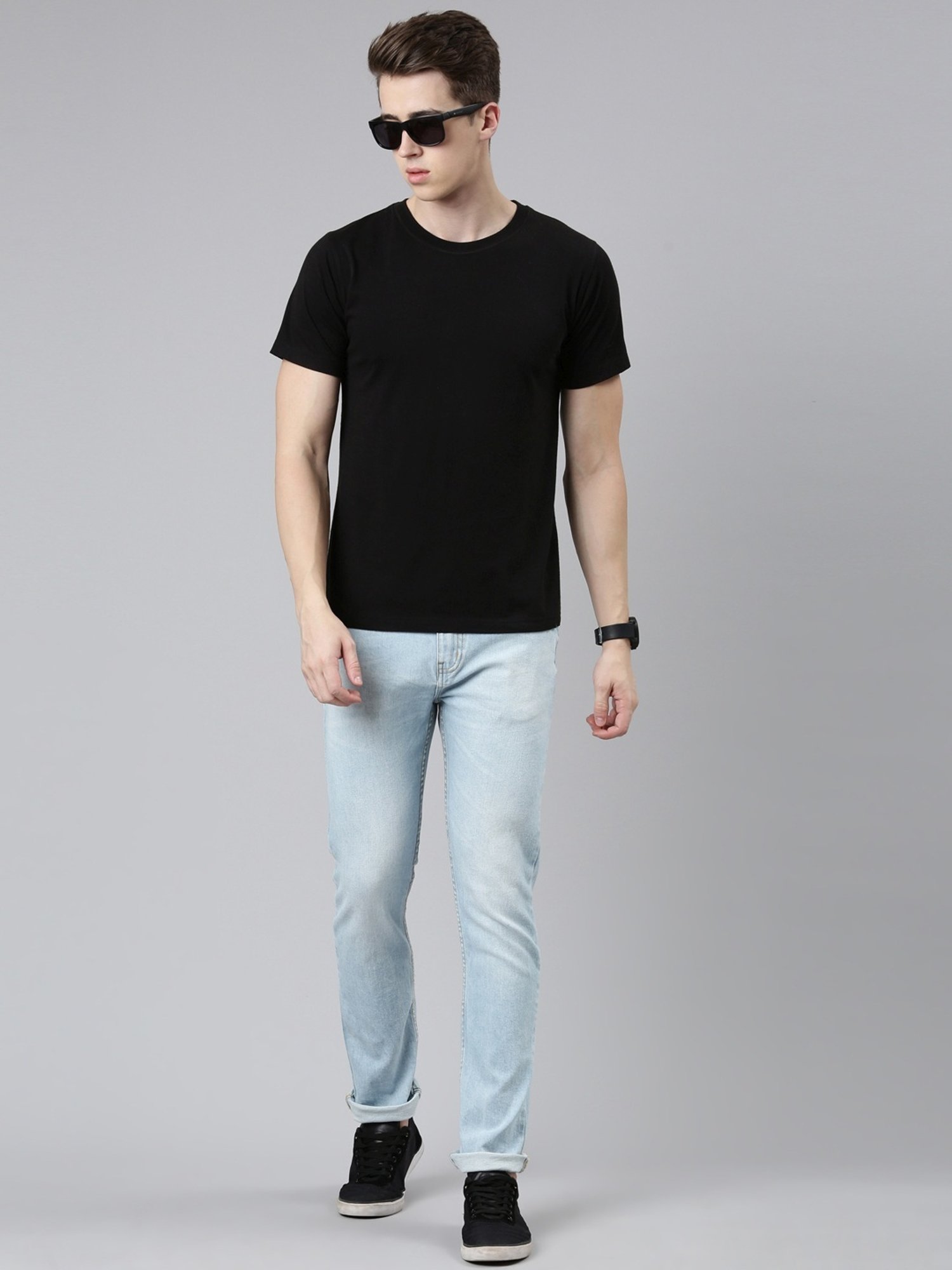 CINOCCI Light Blue Cotton Slim Fit Jeans