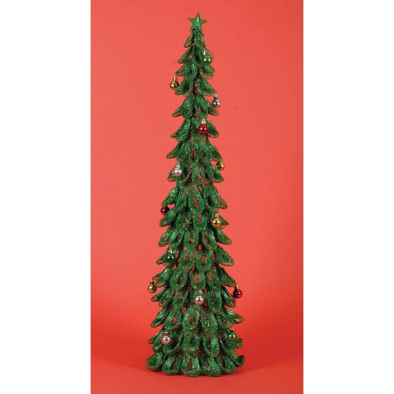 Lynn Roberts 3' Prelit Artificial Christmas Tree Decorated Looped Green Glitter - Clear Lights