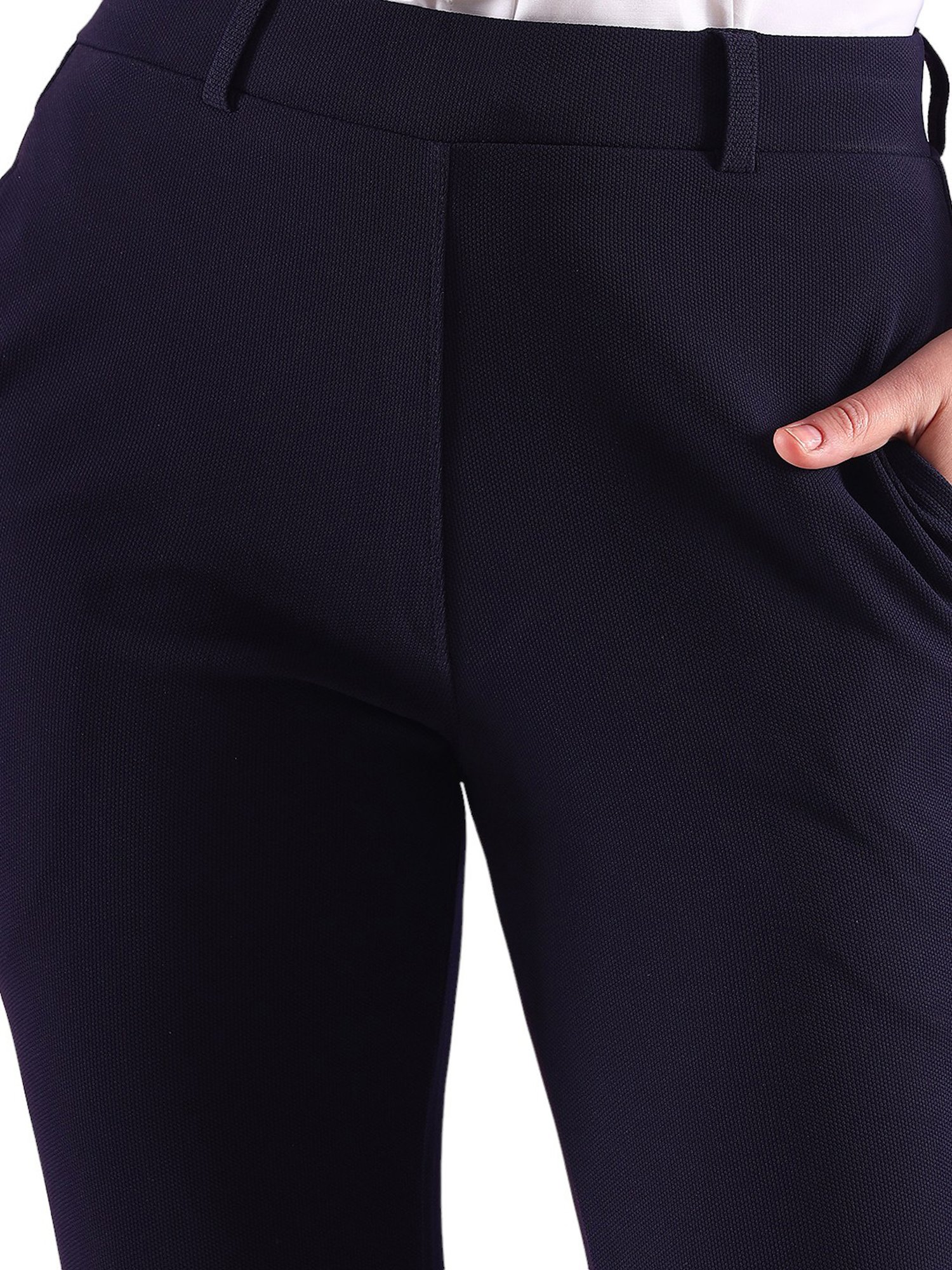 FITHUB Navy Slim Fit High Rise Trousers