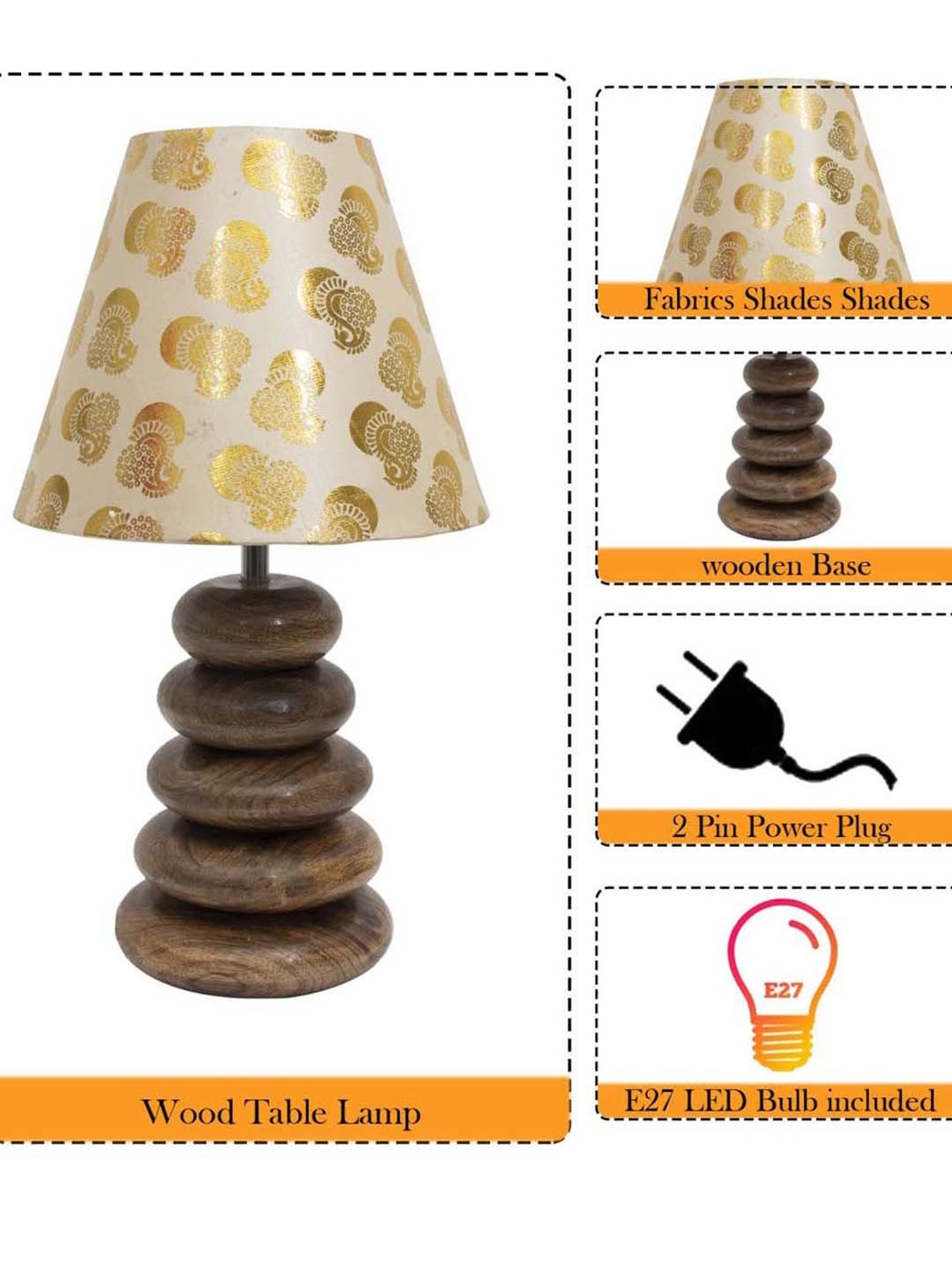 Homesake Golden & Brown Wood Bedside Desk Nightstand Table Lamp