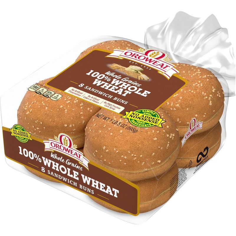 Oroweat 100% Whole Wheat Hamburger Buns - 12oz/8ct