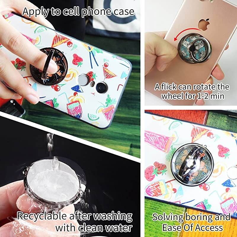 AntiAnxiety Finger Ring Stand  360&deg; Rotation Spinner Mobile Cell Phone Ring Stand Holder with Grip Kickstand Universal WashableReusable for iPhoneiPadSamsung NoteTablets etc Black