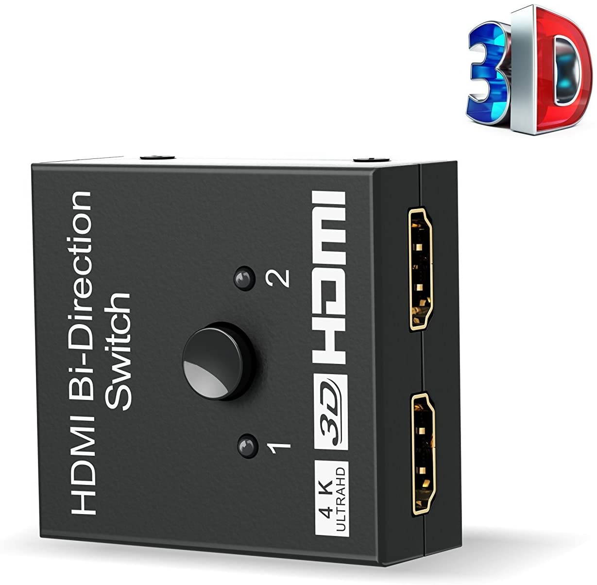 HDMI Switch 4K HDMI Splitter-Aluminum Bi-Directional HDMI Switcher 2 Input 1 Output, HDMI Switch Splitter 2 x 1/1 x 2. No External Power Required, Support 4K 3D HD 1080P for Xbox PS4 Roku HDTV etc