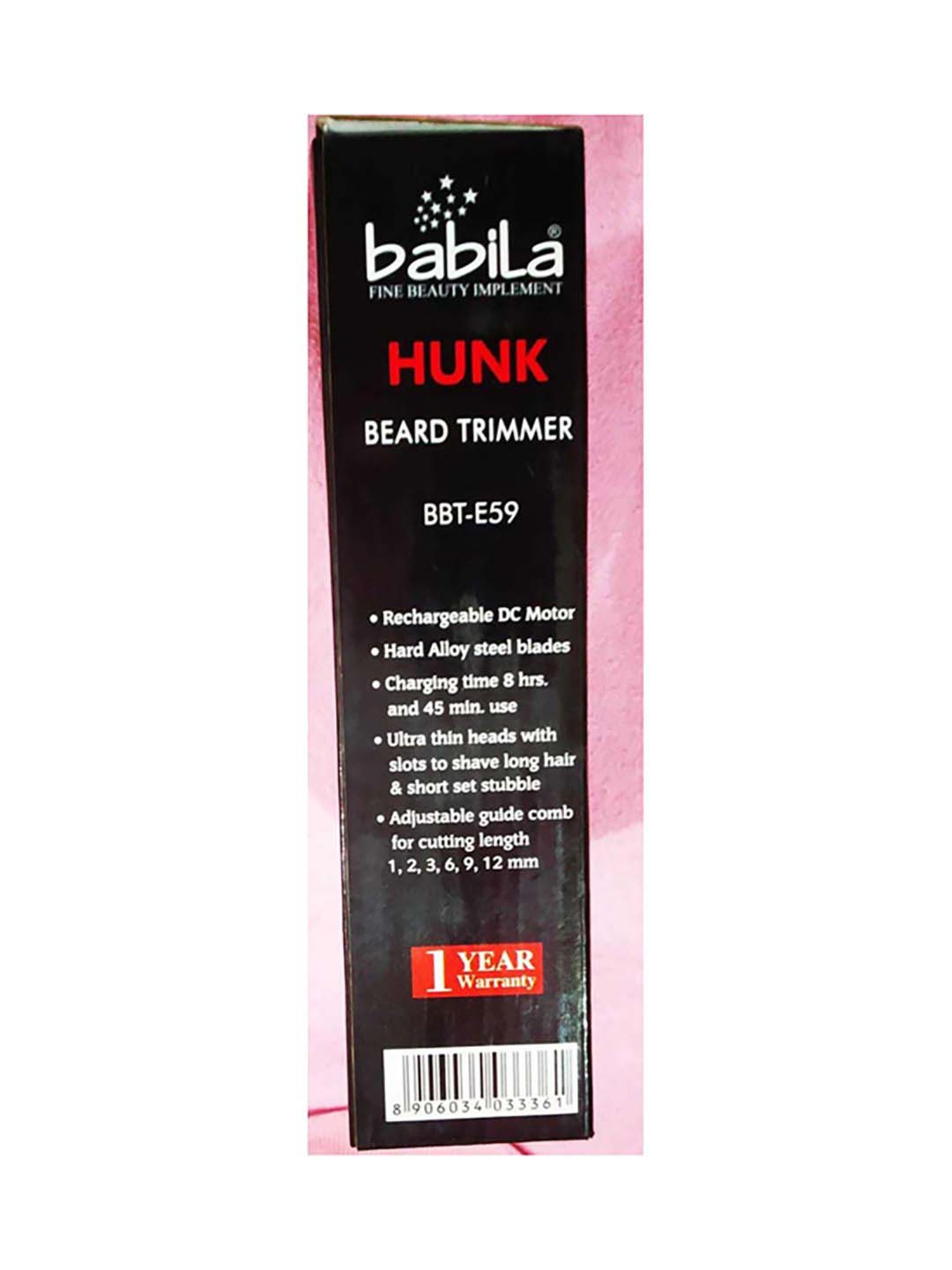 Babila BBT-E59 Hunk Beard Corded and Cordless Trimmer - 45 Mins Runtime (Red)