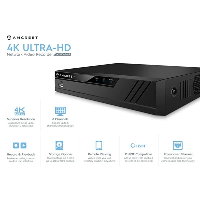 NV4108EHS 4K 8CH POE NVR 1080p3MP4MP5MP6MP8MP4K POE Network Video Recorder Supports up to 8 x 8MP4K IP Cameras 8Channel Power Over Ethernet Supports up to 6TB HDD Not Included