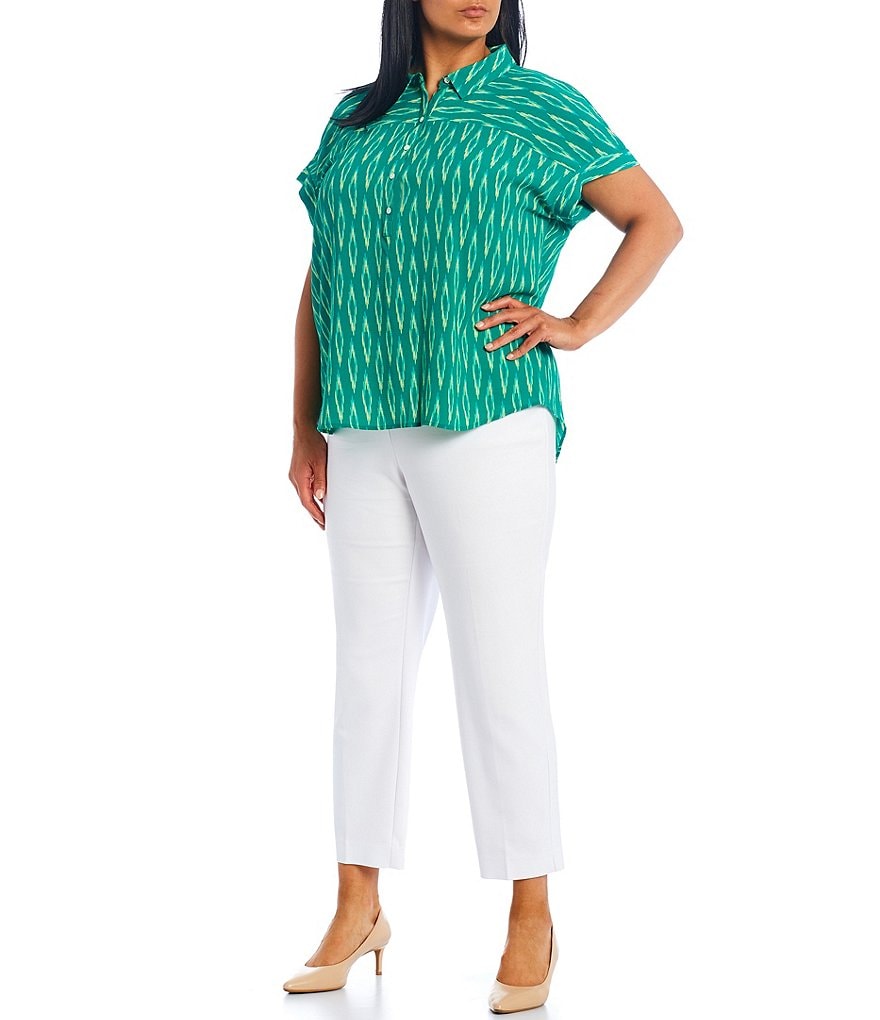 Investments Plus Size Point Collar Neck Short Sleeve Top