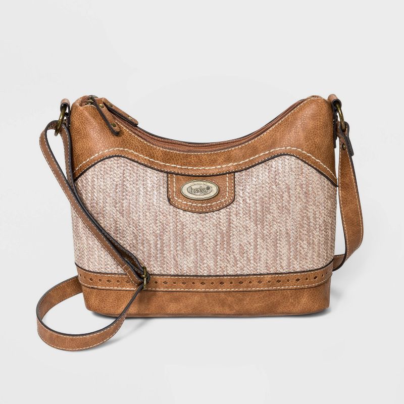 Bolo Basket Weave Straw Shoulder Handbag - Brown