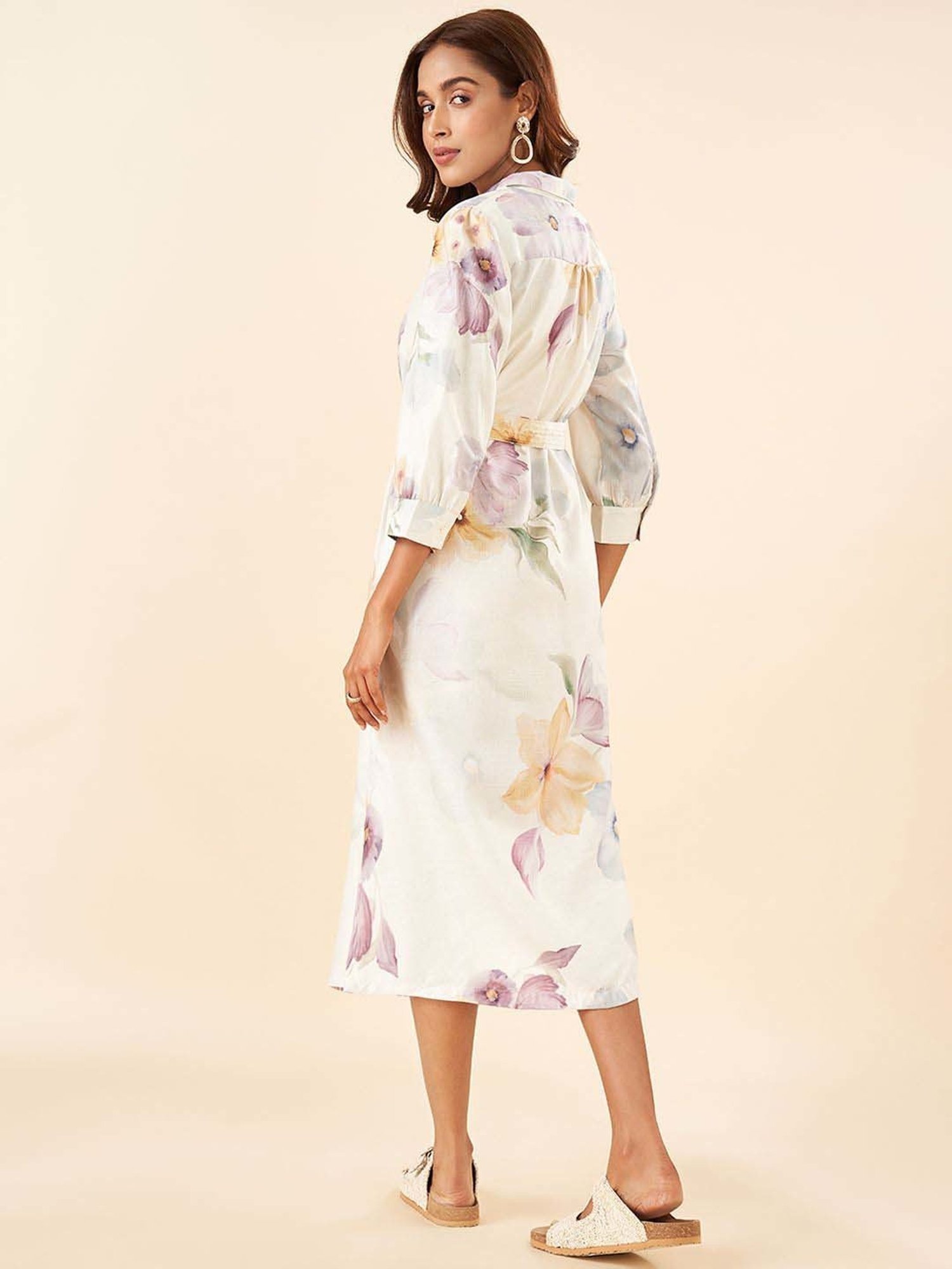 Akkriti by Pantaloons Purple Linen Printed A-Line Dress