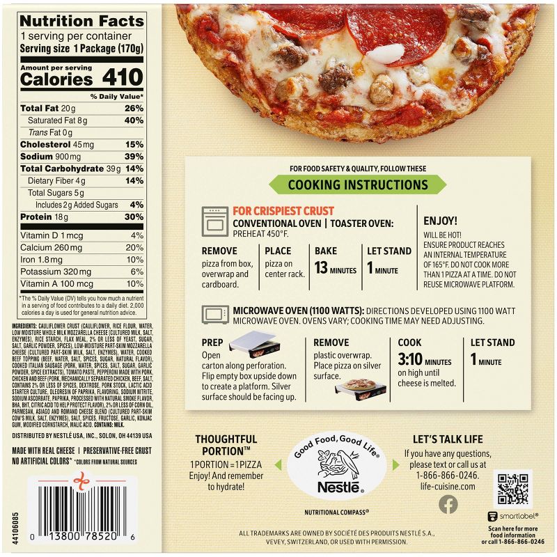 Life Cuisine Cauliflower Crust Three Meat Frozen Pizza - 6oz