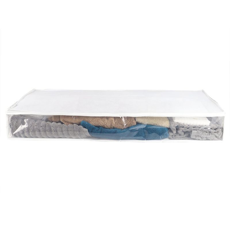 Home Basics Arabesque Non-Woven Under the Bed Storage Bag with See-through Front Panel, White