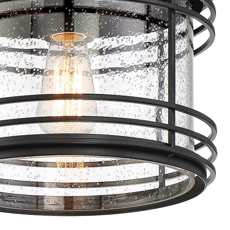 Possini Euro Design Modern Outdoor Ceiling Light Fixture Black Geometric 11" Clear Seedy Glass for Exterior House Porch Patio Deck