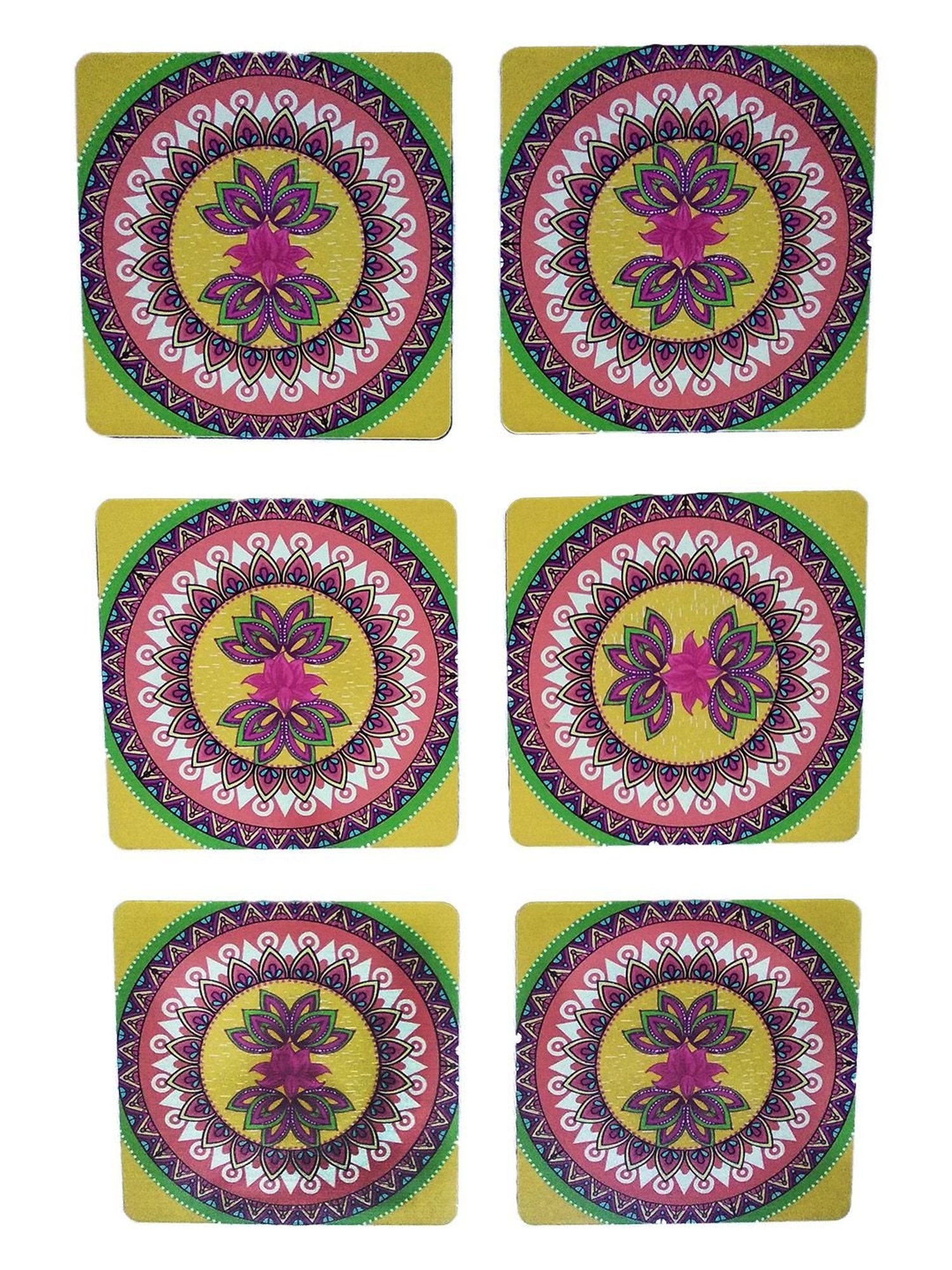 Crayton Square Madhuban Pattern MDF Coaster with Holder - Set of 6