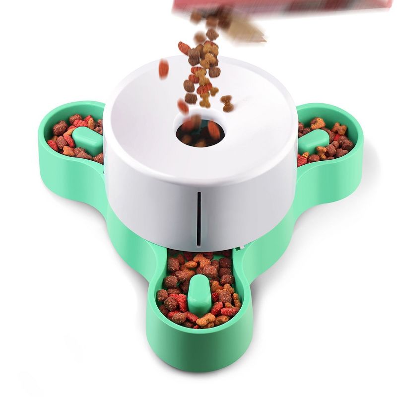 Dog Feeder by Fluffy Paws Auto Dog Food Smart Tri-Feeder - Green (Dimension 14" x 6")