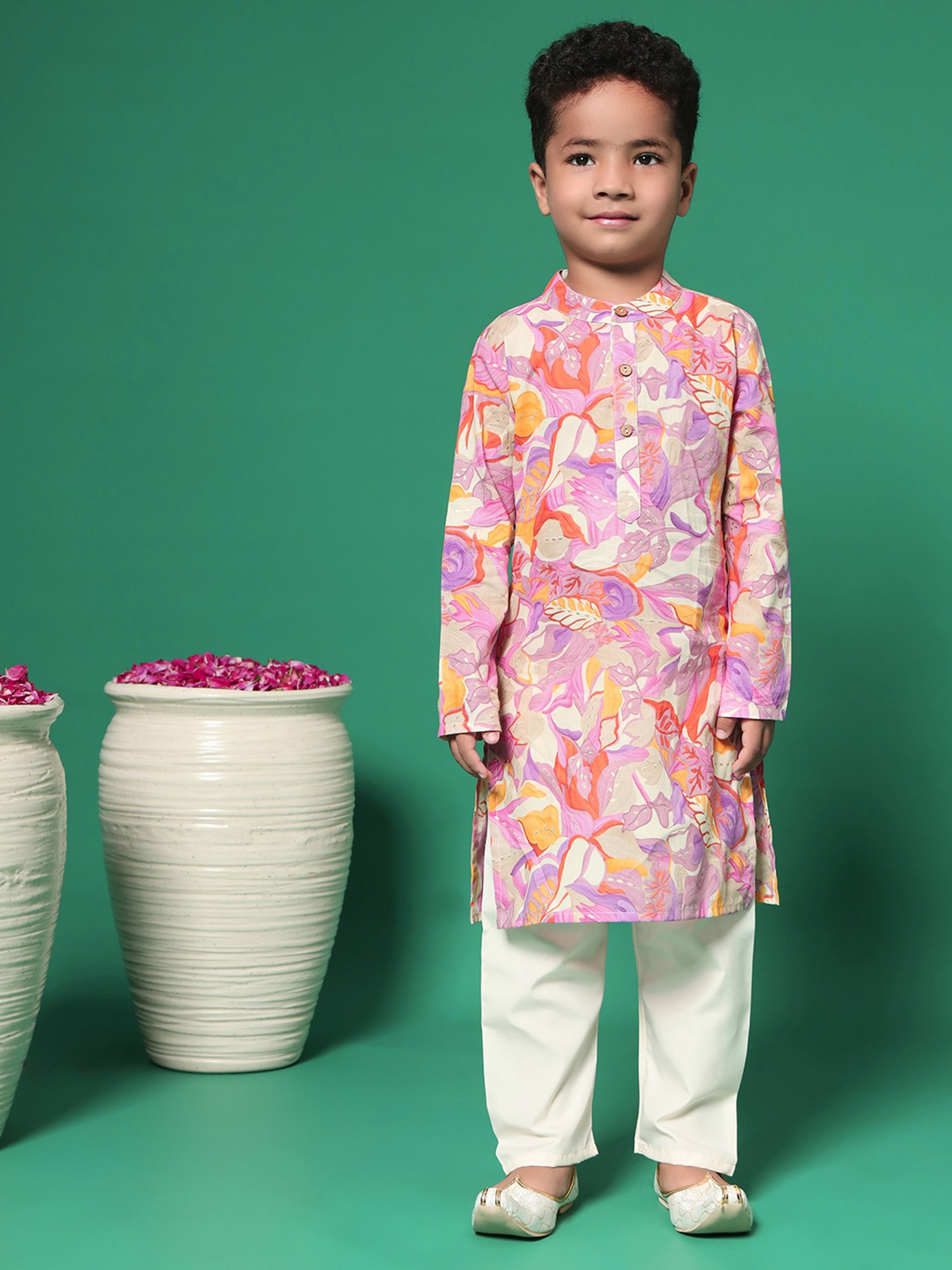 READIPRINT FASHIONS Kids Mauve & White Printed Full Sleeves Kurta with Pyjamas