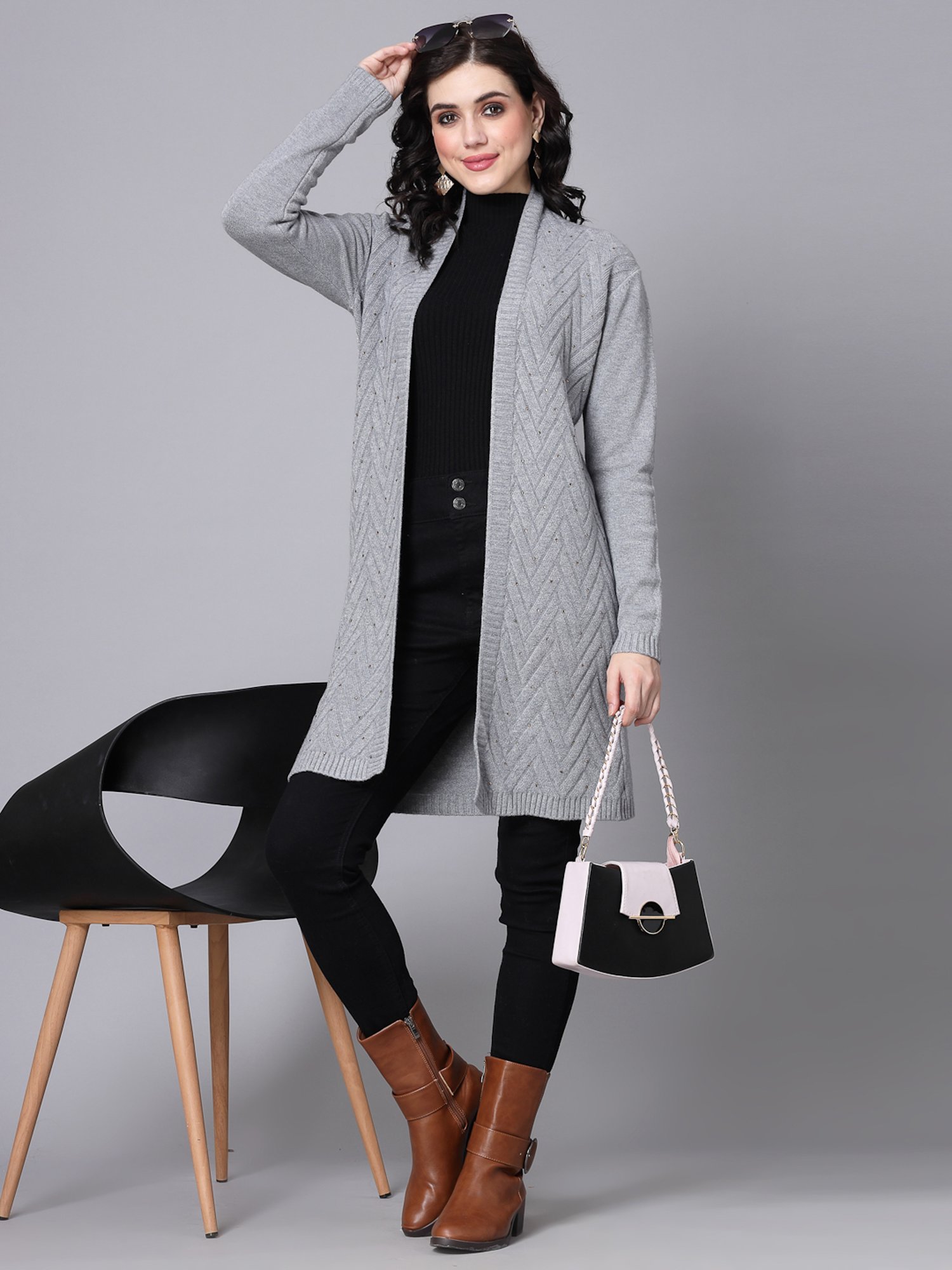 Mafadeny Grey Long Shrug