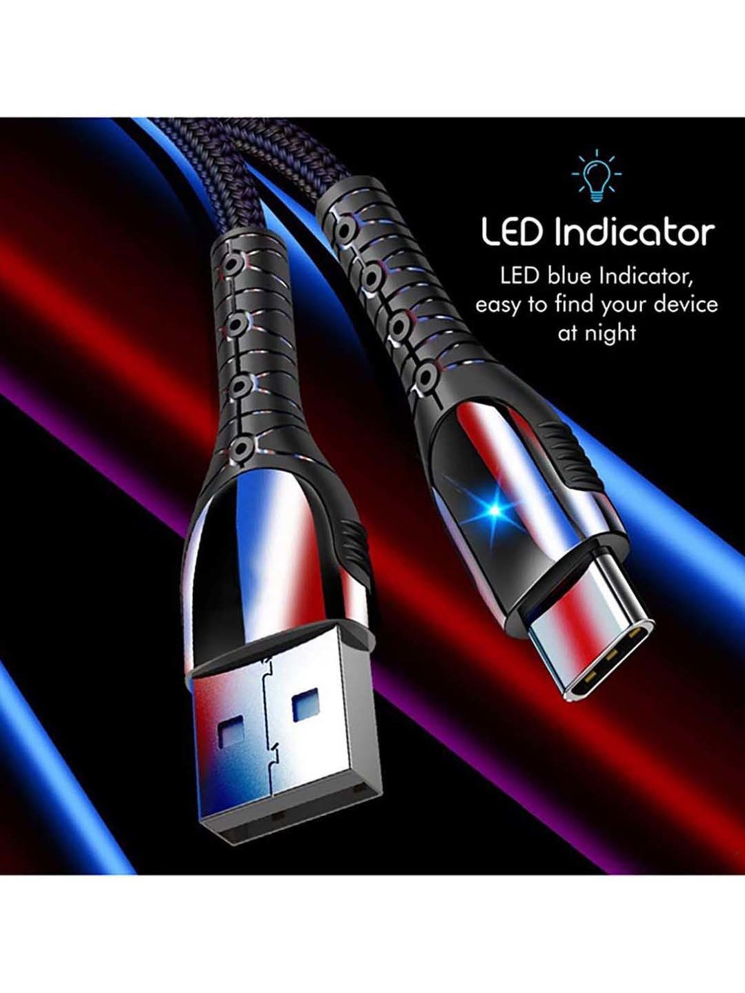 Moerdon SCB138 Fast Charging Data transfer Cable with LED indicator (Black)