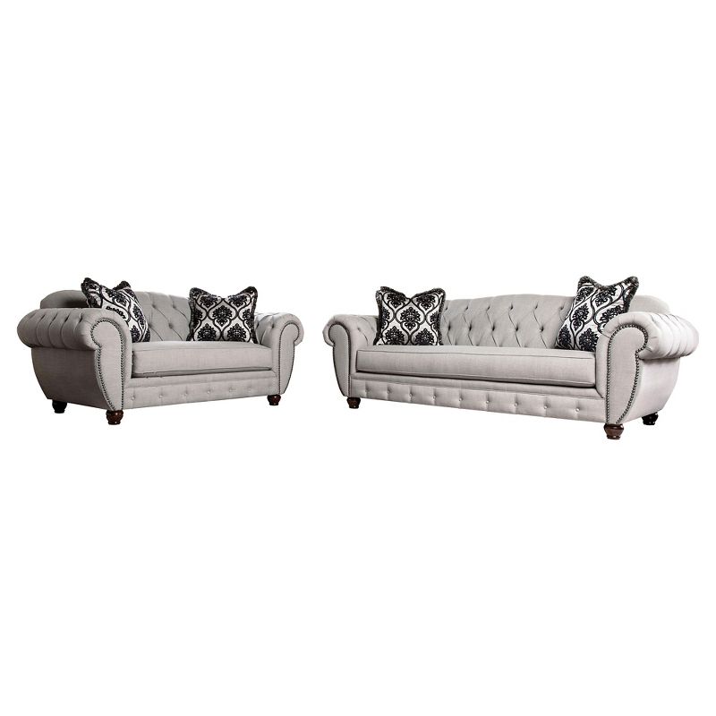 2pc Livingston Victorian Style Sofa and Loveseat Gray - HOMES: Inside + Out