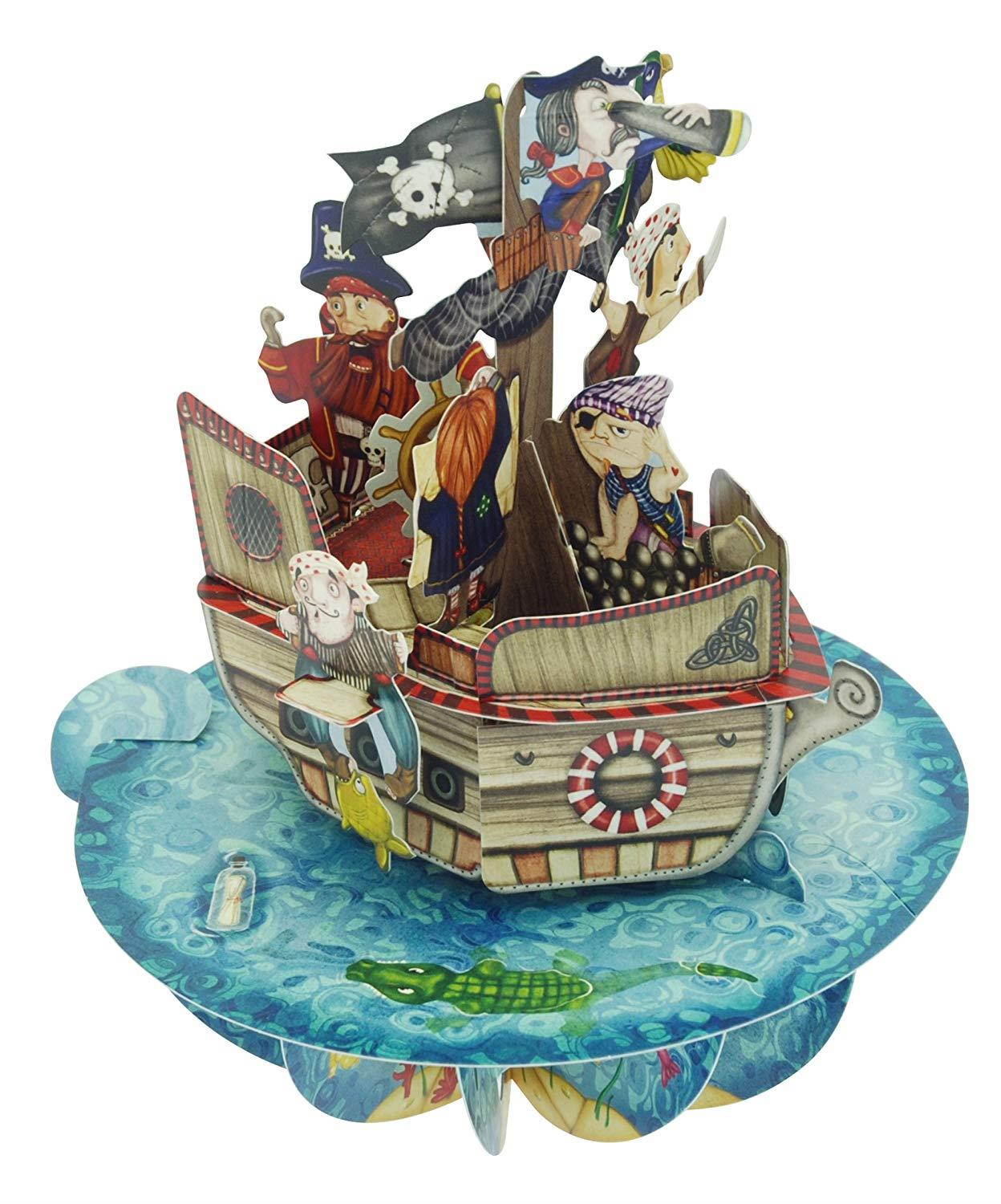 Santoro Pirouettes PS041 Pirate Ship 3D Pop Up Greeting Card, Multicolor