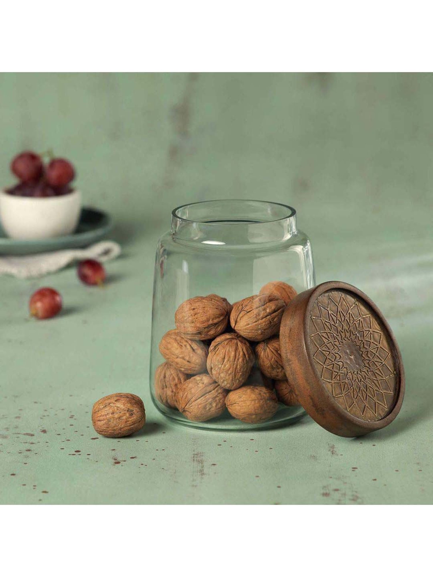 ellementry Transparent Glass Jar with Lid (500 ml) - Set of 1