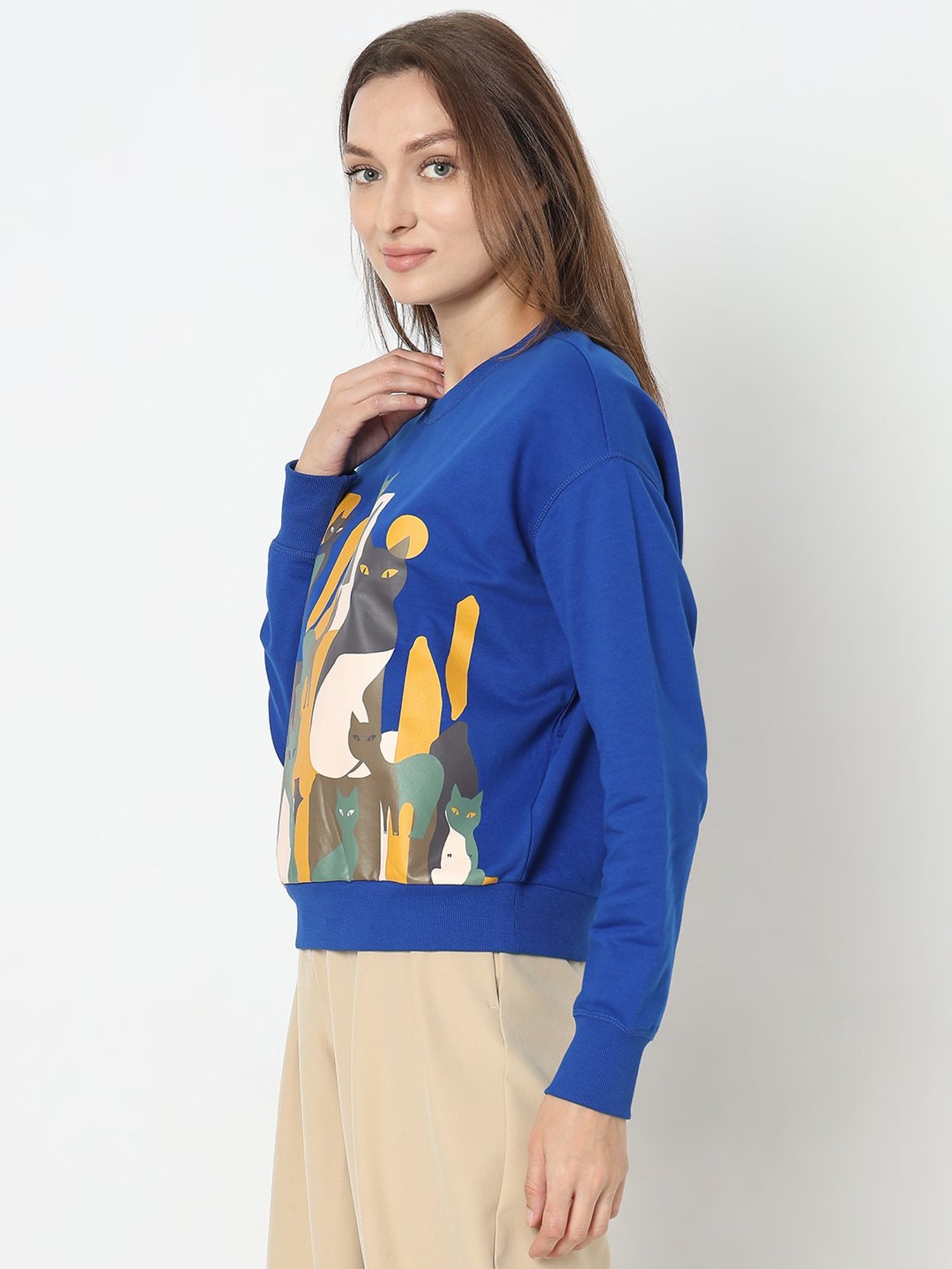 Vero Moda Blue Cotton Printed Sweatshirt