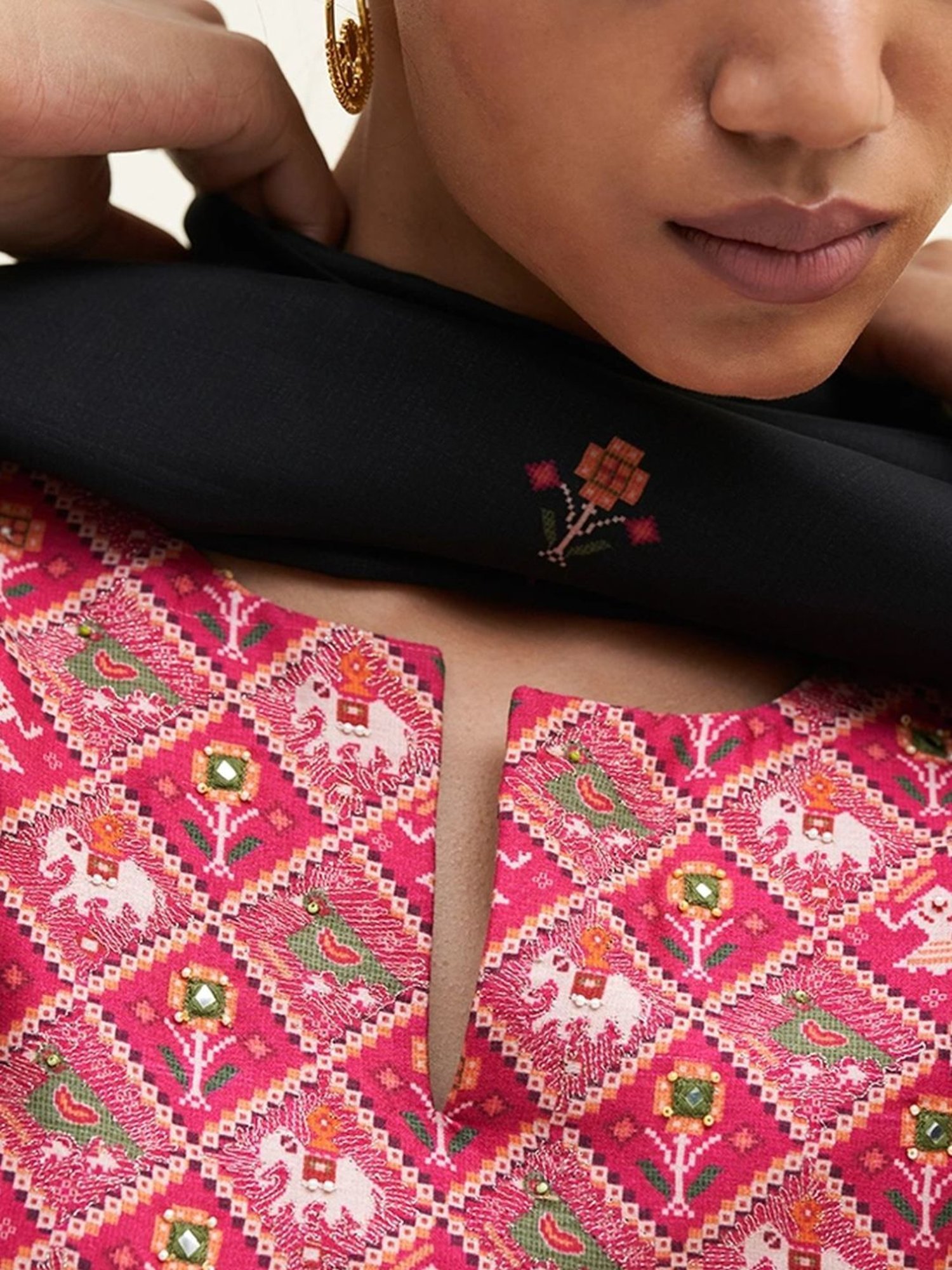 Ganga Fashions Black Kurta with Salwar and Dupatta With Patola Patch Work