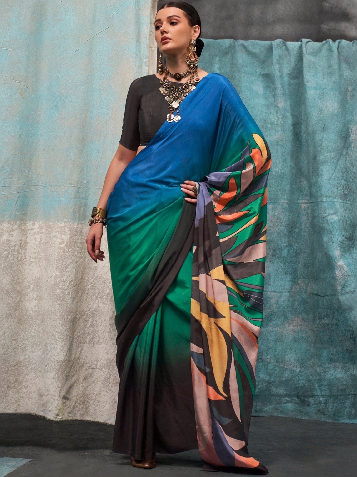 Elora Multicolored Printed Saree With Unstitched Blouse