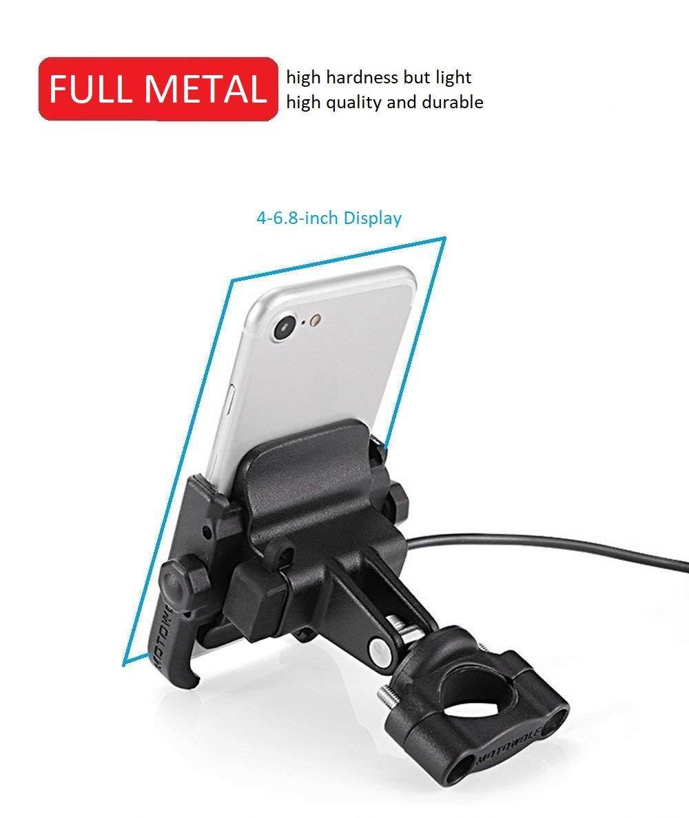 NikoMaku Motorcycle Phone Holder Phone Mount 5V 2A USB Port Metal Aluminum Alloy Handlebar Holder 360&deg; Adjustable Compatible 4-6.8 inch Mobile Phone, iPhone Samsung BlackBerry etc.