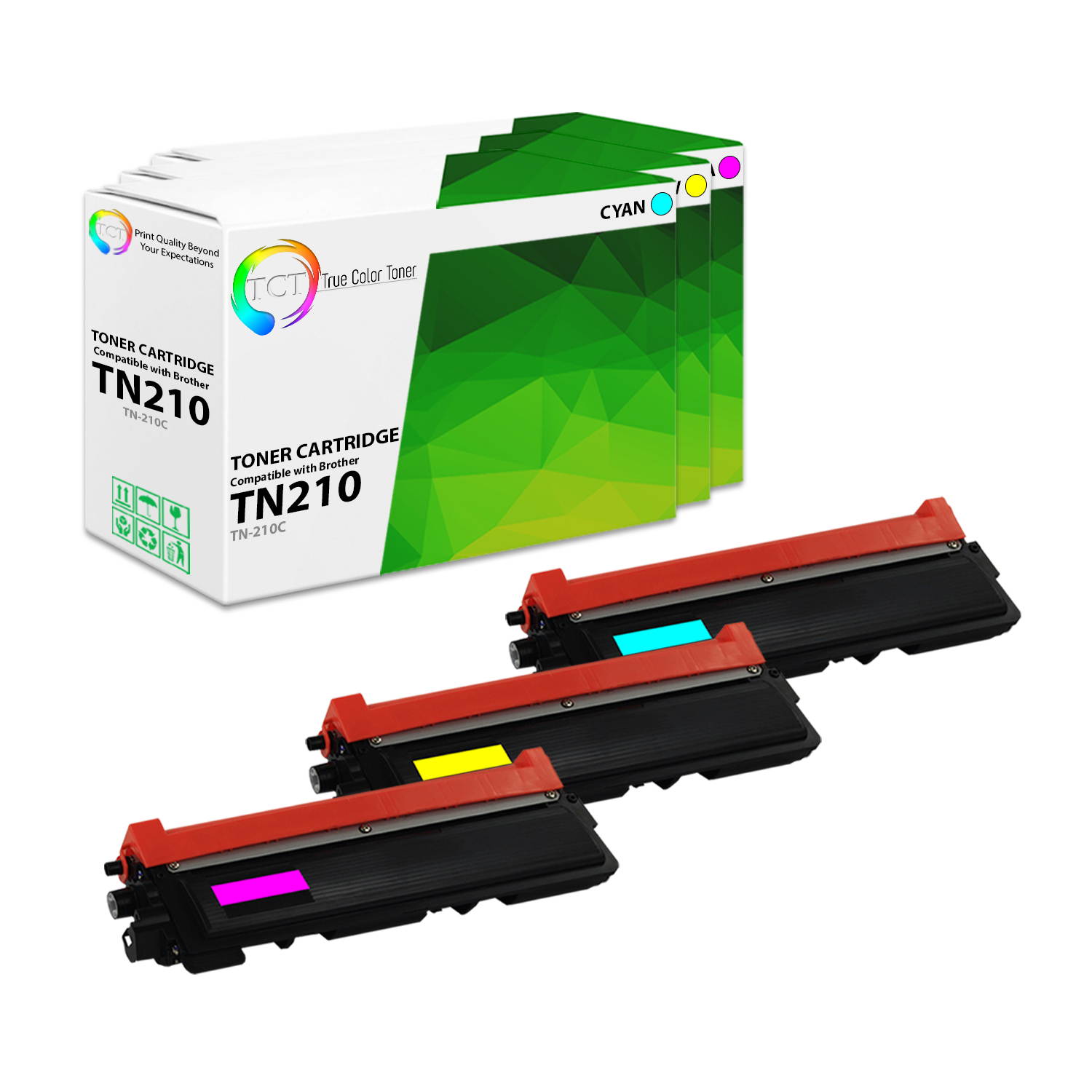 TCT Premium Compatible Toner Cartridge Replacement for Brother TN-210 TN210C TN210M TN210Y works with Brother HL-3040 3070, MFC-9010 9120 9320 Printers (Cyan, Magenta, Yellow) - 3 Pack