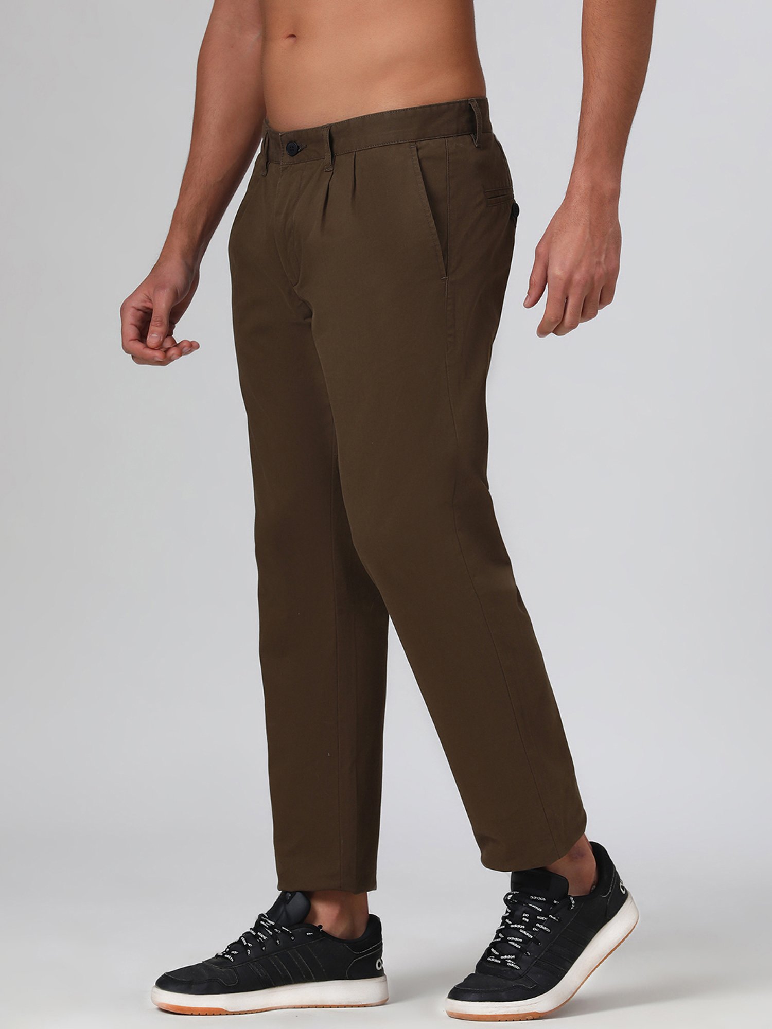SUBTRACT Dark Olive Regular Fit Pleated Trousers