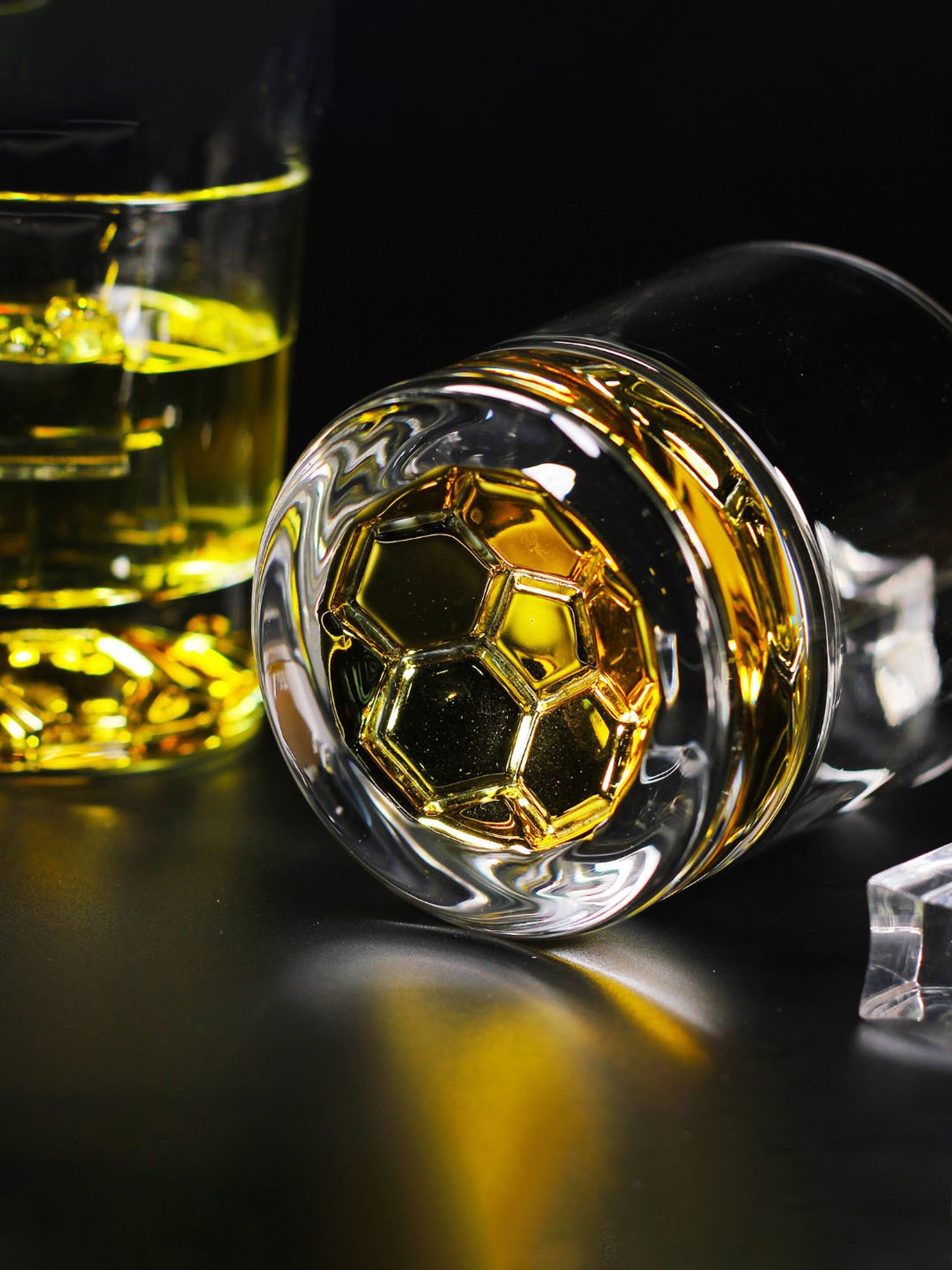 Melbify Gold Football Transparent Whiskey Glass 300ml - Set of 2