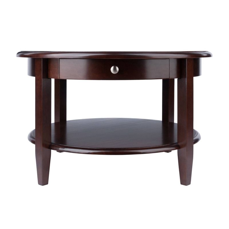 Concord Round Coffee Table with Drawer and Shelf - Antique Walnut - Winsome