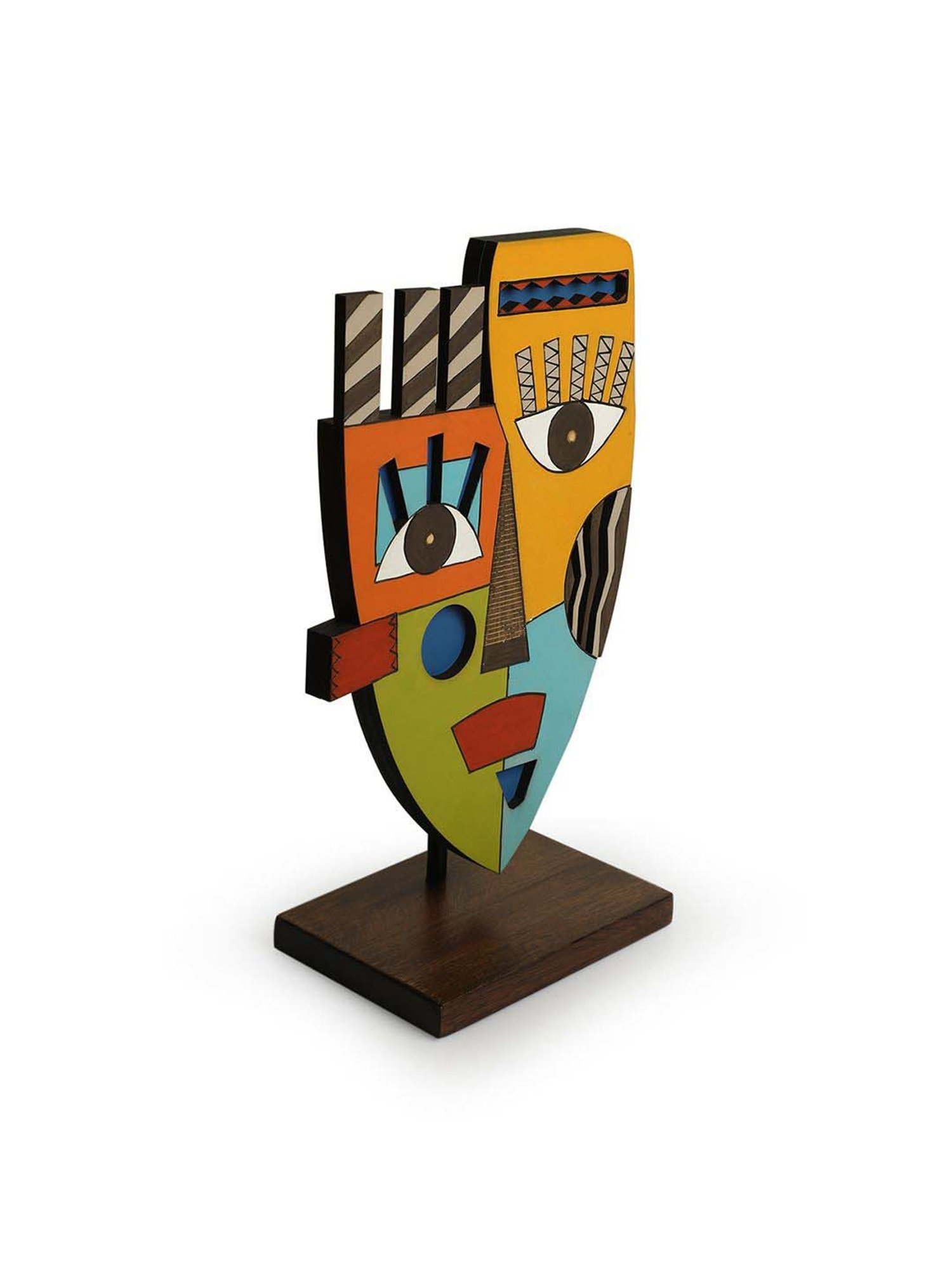 ExclusiveLane Multicolor Pinewood Tribal African Mask Decorative Sculpture