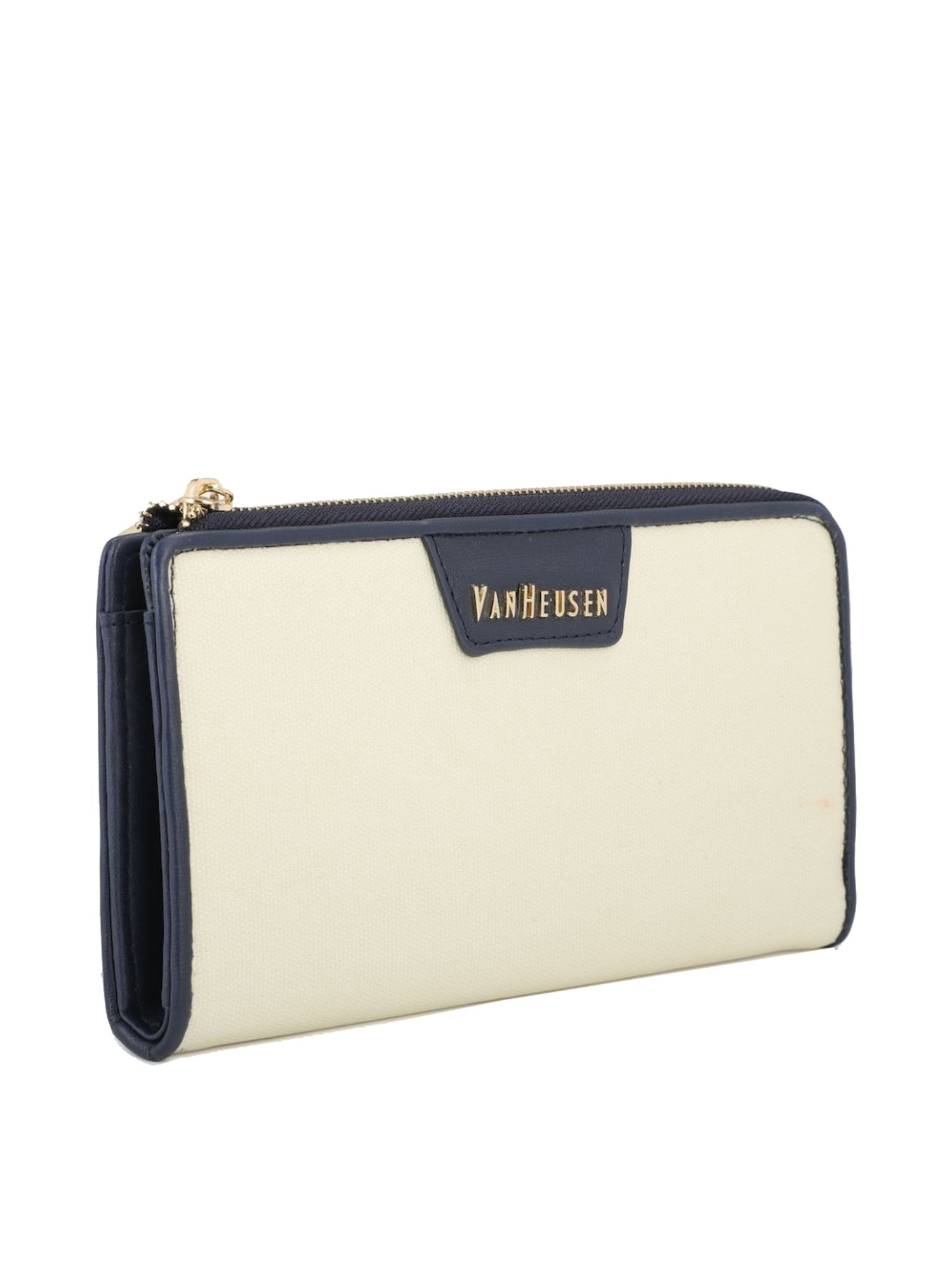 Van Heusen White & Navy Solid Zip Around Wallet for Women