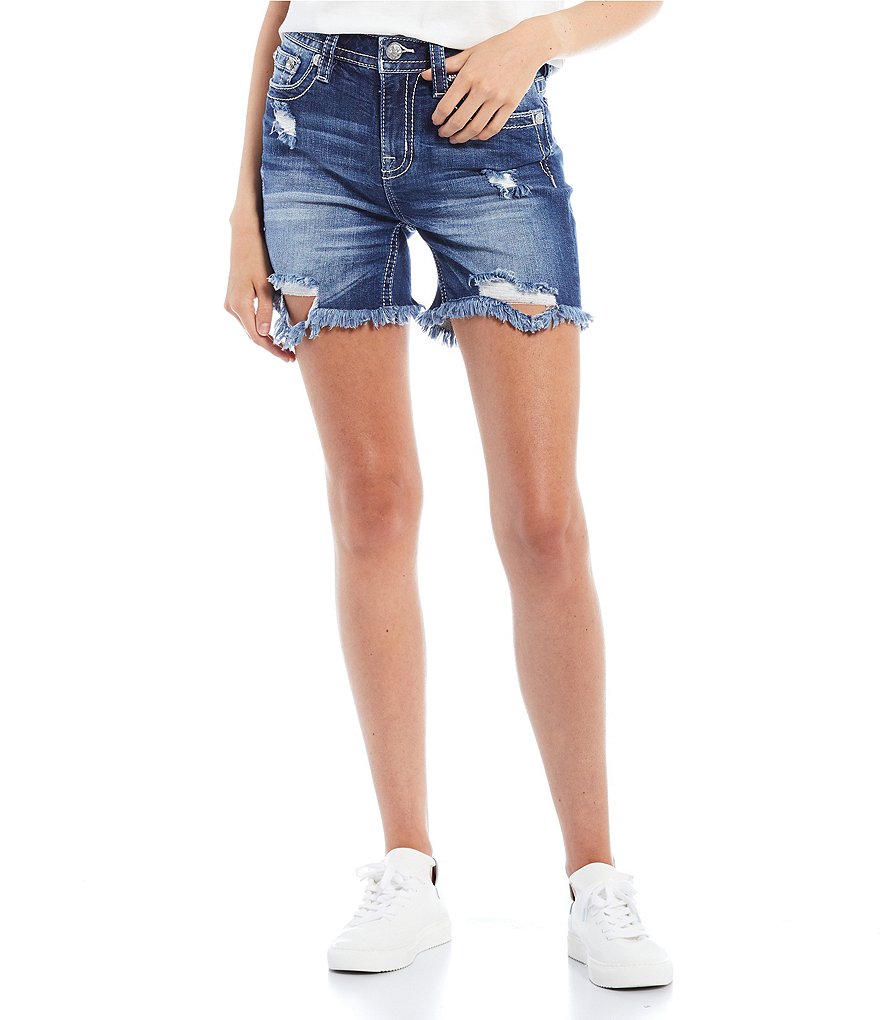 Celebrity Pink High Rise Destructed Frayed Hem Denim Shorts