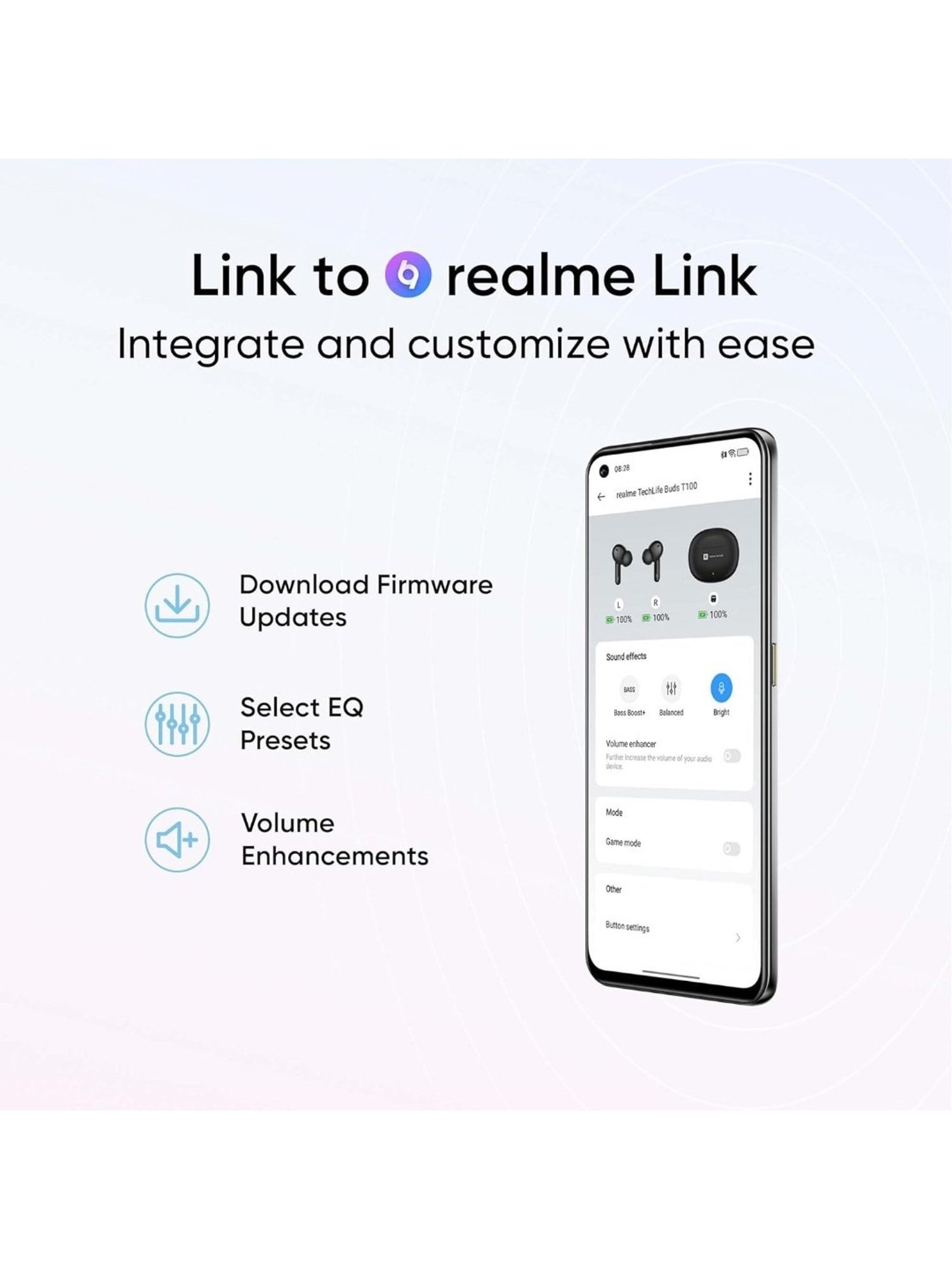 realme TechLife Buds T100 In Ear BT Earbuds with AI ENC for Call, 28H Playback (Blue, True Wireless)