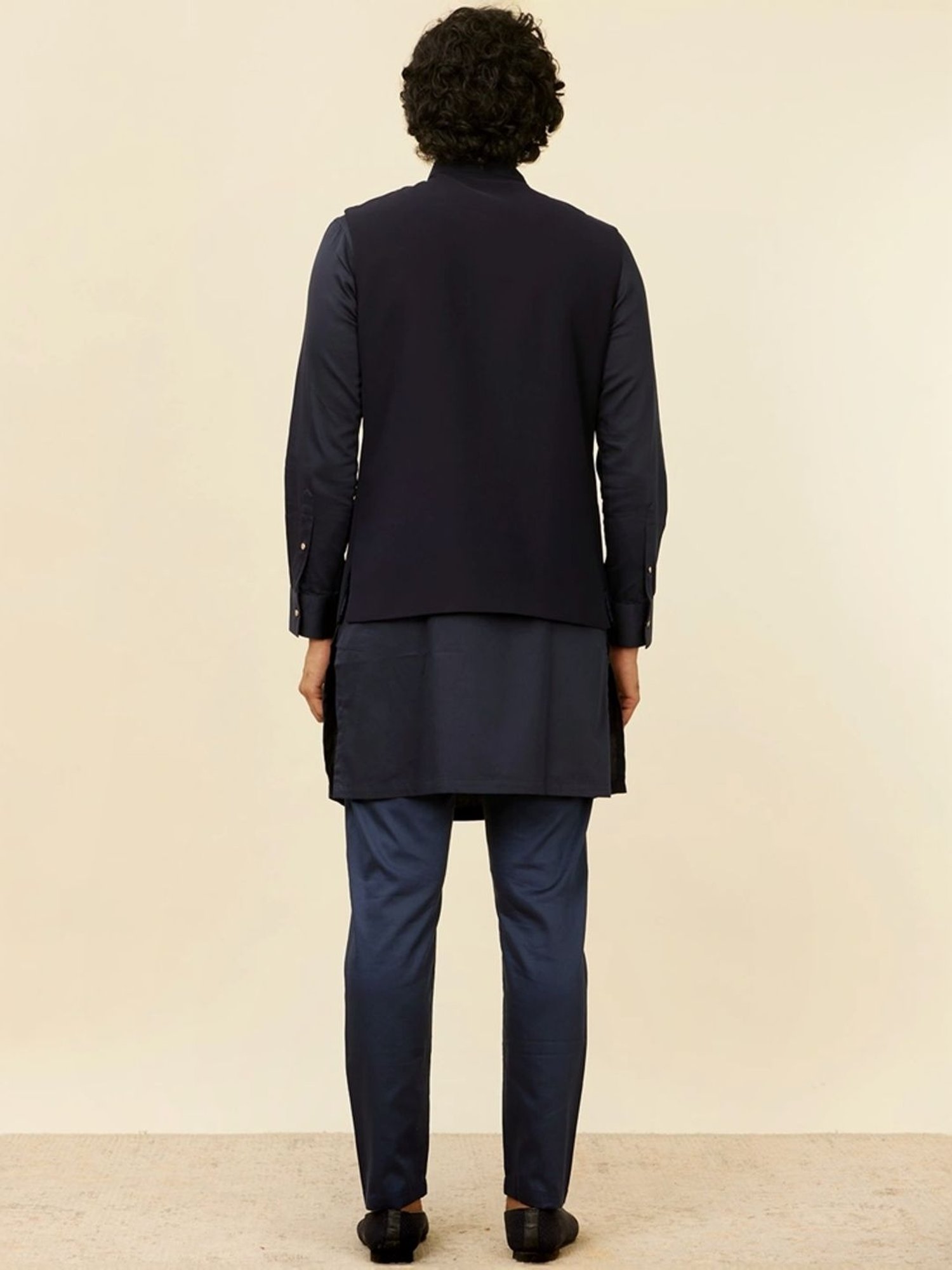 Manyavar Dark Blue Regular Fit Nehru Jacket