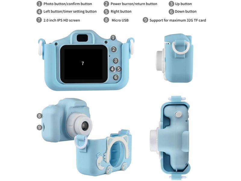 Kid Cameras Girls Boys Best Gifts Camera Upgrade HD 2.0 Inches Screen Kids Video Camera Anti-Drop Children Toy Camera Mini Cartoon Child Camcorder for 3-14-Year-Old (Blue)