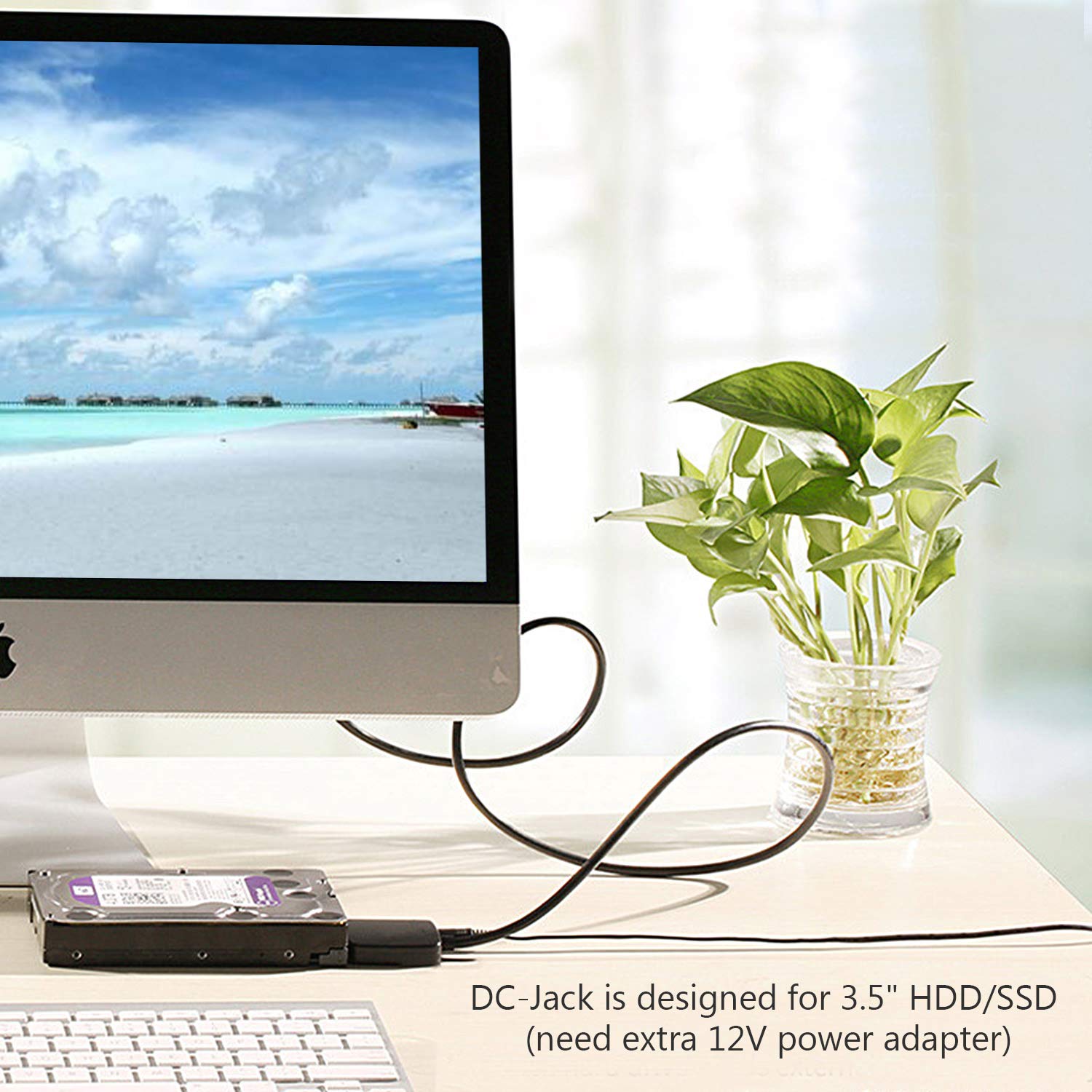 Jansicotek Type-C/USB 3.0 to SATA Converter Adapter for 2.5/3.5 inch Hard Drive Disk SSD HDD, 12V/2A Power Adapter and USB 3.0 Adapter included (FXHU.00111FX01002)