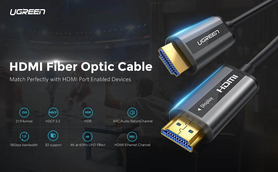 ESTONE Fiber HDMI Cable 4K 65ft 60Hz, RTF5Fiber Optic HDMI Cable 2.0 4K HDR at 4:2:0 8/10/12bit, 4:2:2 and 4:4:4 with 8 bits; 3D 4K Video at 60 Hz, High Speed 18Gbps Fiber Optic HDMI Cable