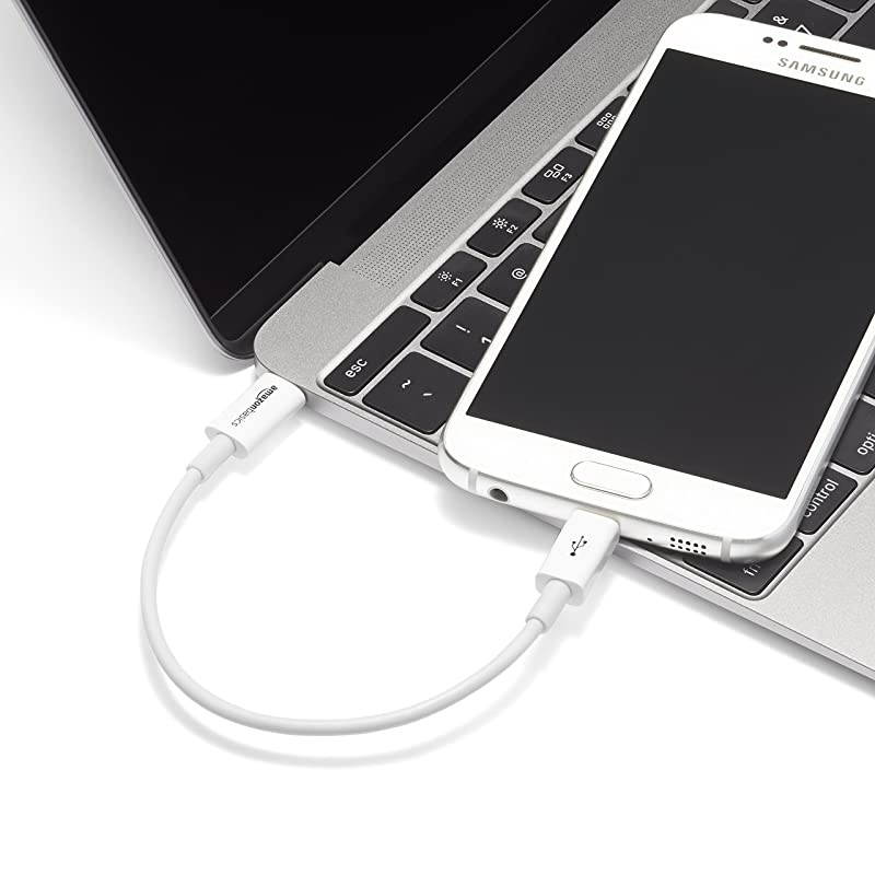 Basics USB Type-C to Micro-B 2.0 Short Charger Cable - 6 Inches (15.2 Centimeters) - Black