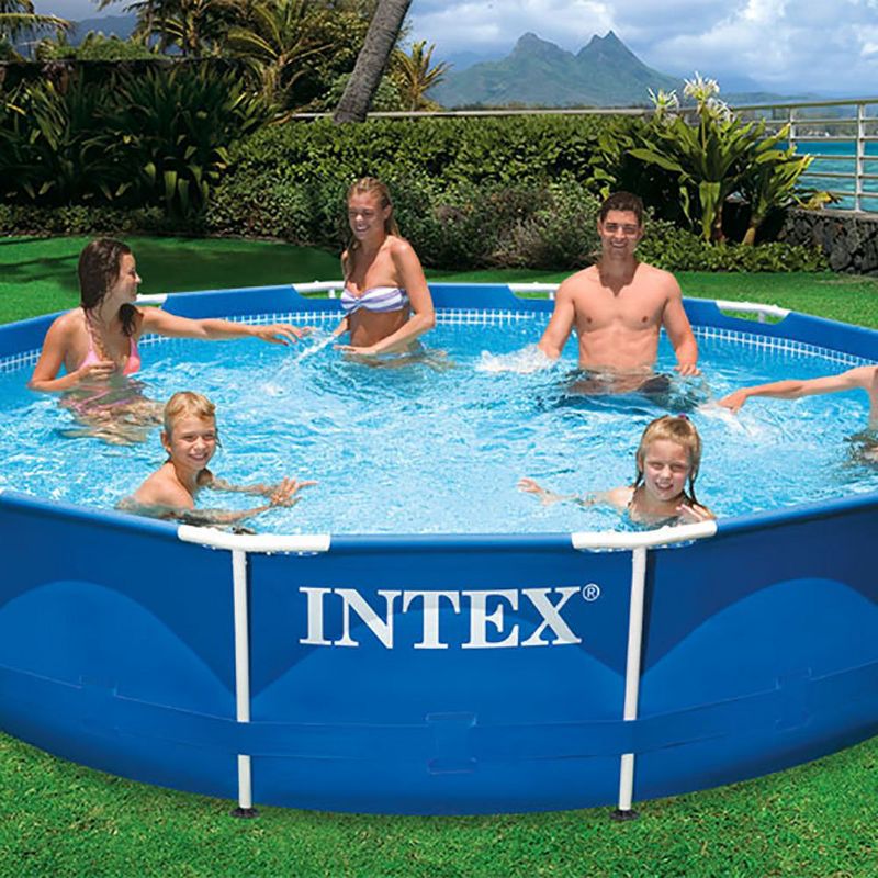 Intex 12x2.5 Ft Metal Frame Pool w/ Intex Swimming Pool Filter Pump System