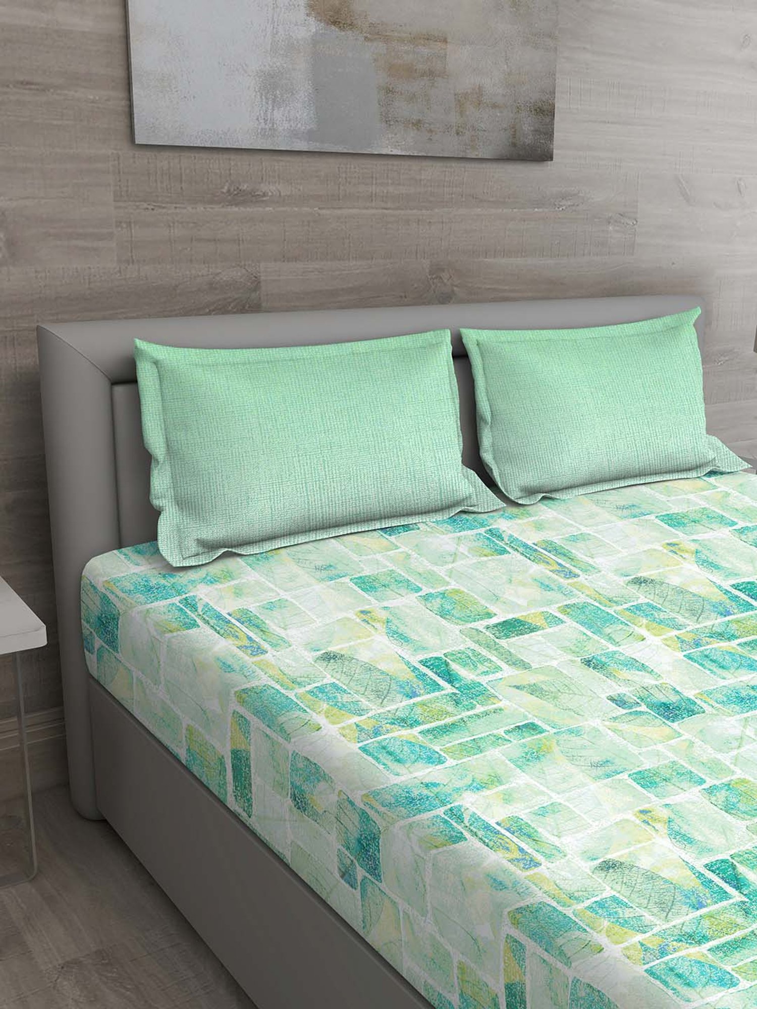 GM Green 100% Cotton 144 TC Queen Bedsheet Set