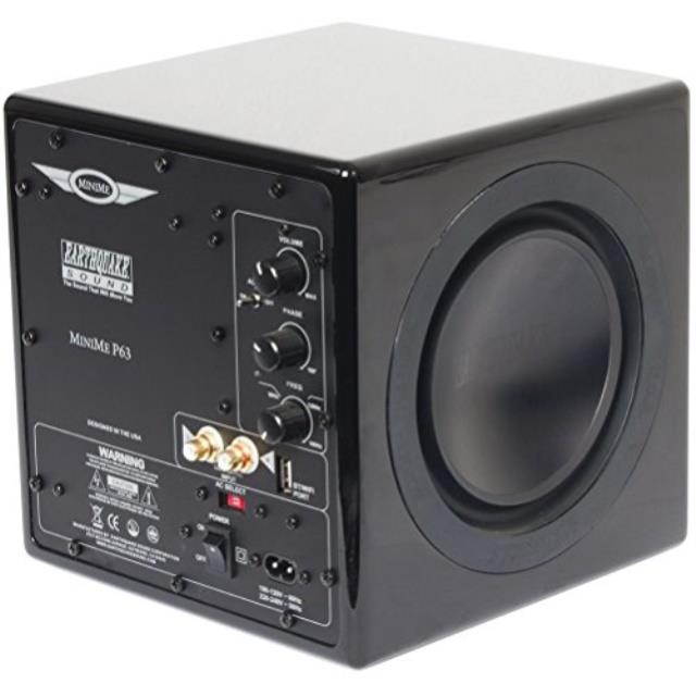 earthquake sound minimep63 compact 6.5inch powered subwoofer with dual passive radiators, piano black