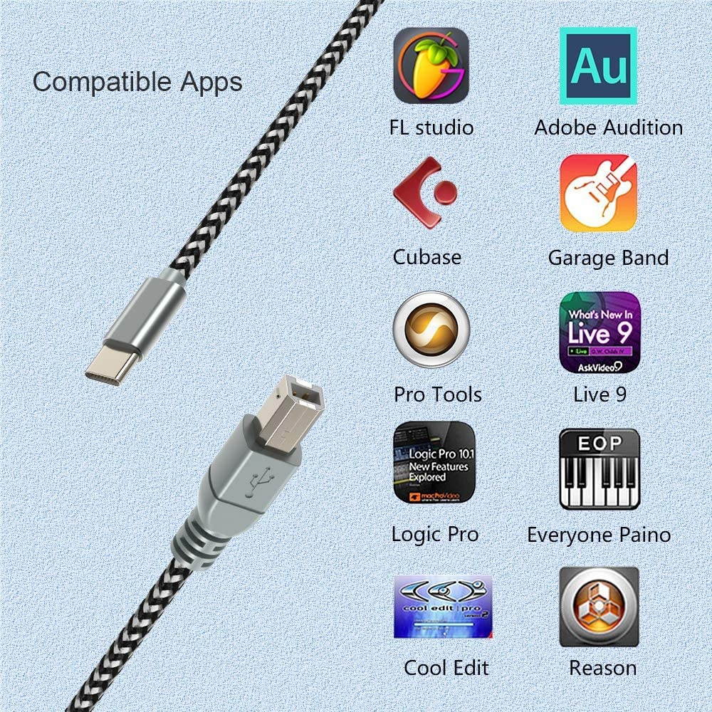 MIDI Cable for iPad ProUSB C to USB B MIDI OTG Cord Type C Printer Cable for MacBook/iPad Pro/Samsung/Google/LaptopWork with Electronic Music Instrument/Piano/Midi Keyboard