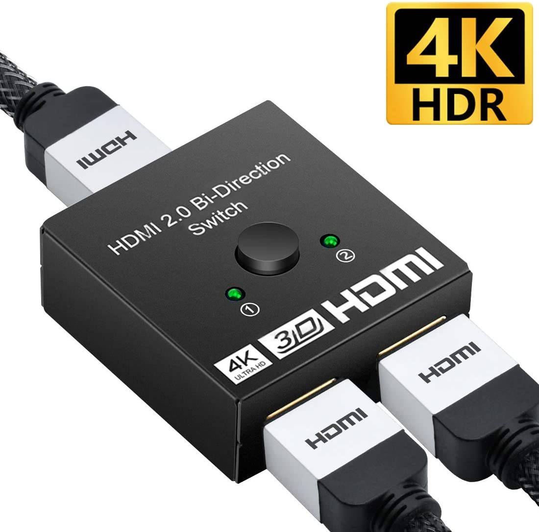 HDMI Switch 4K HDMI Splitter-Aluminum Bi-Directional HDMI Switcher 2 Input 1 Output, HDMI Switch Splitter 2 x 1/1 x 2. No External Power Required, Support 4K 3D HD 1080P for Xbox PS4 Roku HDTV etc