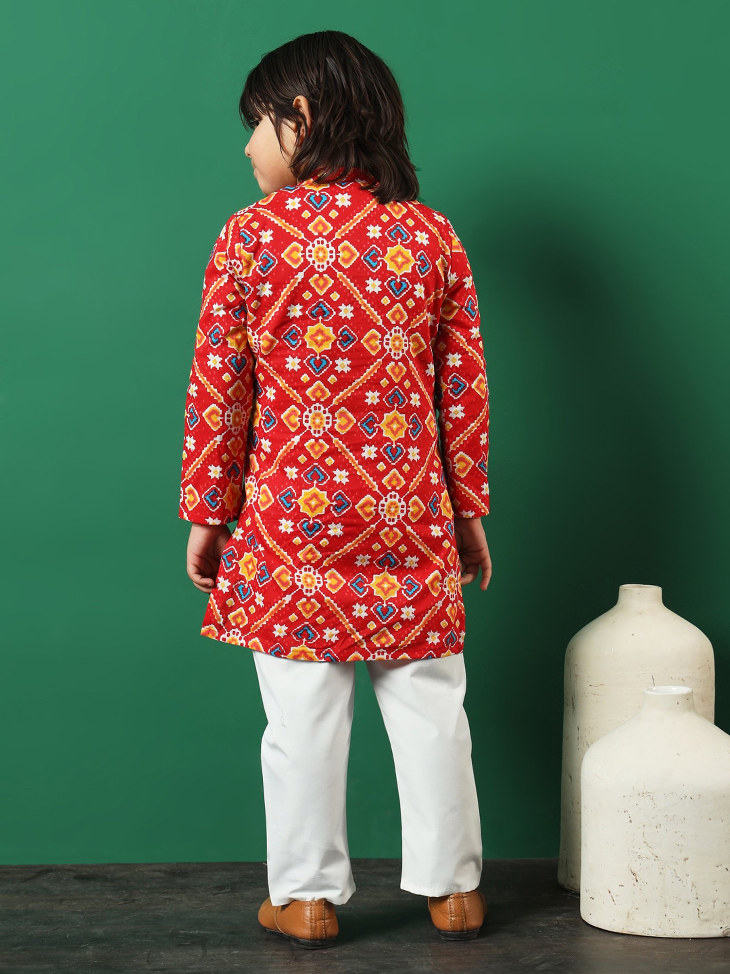 READIPRINT FASHIONS Kids Red & White Printed Full Sleeves Kurta with Pyjamas